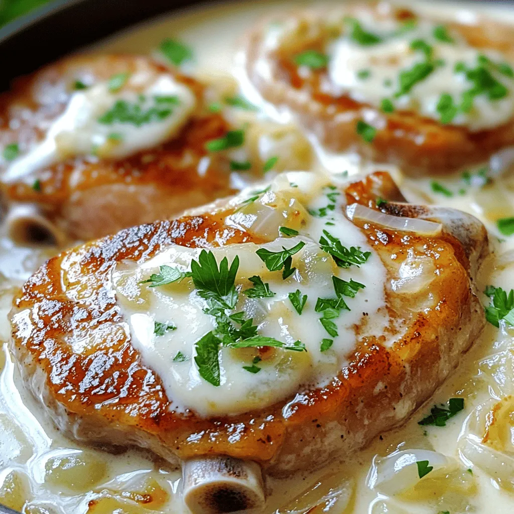 - 4 Schweinekoteletts mit Knochen (ca. 2,5 cm dick) - Salz und schwarzer Pfeffer - 2 Esslöffel Olivenöl - 1 Teelöffel Knoblauchpulver - 1 Teelöffel Paprika - 1 mittlere Zwiebel, dünn geschnitten - 2 Knoblauchzehen, fein gehackt - 240 ml Hühnerbrühe - 240 ml Schlagsahne - 1 Esslöffel Dijon-Senf - 1 Teelöffel getrockneter Thymian - 1 Esslöffel frische Petersilie (zum Garnieren) Die Zutaten sind einfach zu finden. Die Hauptzutaten sind die Schweinekoteletts. Sie geben dem Gericht den tollen Geschmack. Du brauchst auch Salz und Pfeffer für die Würze. Das Olivenöl hilft beim Anbraten. Für die Sauce verwenden wir Knoblauchpulver und Paprika. Diese Gewürze bringen viel Aroma. Die Zwiebel und der frische Knoblauch geben der Sauce Tiefe. Die Hühnerbrühe macht die Sauce würzig und die Sahne sorgt für die Cremigkeit. Dijon-Senf und Thymian runden den Geschmack ab. Die frische Petersilie ist nicht nur schön, sie gibt auch einen frischen Geschmack. Mit diesen Zutaten wird das Gericht lecker und einladend. Das ist der Schlüssel für richtig gute geschmorte Schweinekoteletts. Du kannst die vollständige Anleitung in der Full Recipe finden. Zuerst würzen Sie die Schweinekoteletts. Nehmen Sie die Koteletts und reiben Sie sie mit Salz, Pfeffer, Knoblauchpulver und Paprika ein. Diese Gewürze geben dem Fleisch Geschmack. Lassen Sie die Koteletts für ein paar Minuten stehen. So können sich die Aromen gut entfalten. Bereiten Sie auch Ihre Küchenutensilien vor. Sie benötigen eine große Pfanne, einen Holzlöffel und ein Schneidebrett. Jetzt ist es Zeit, die Pfanne zu erhitzen. Stellen Sie die Pfanne auf mittlere bis hohe Hitze und fügen Sie das Olivenöl hinzu. Warten Sie, bis das Öl heiß ist. Legen Sie dann die Koteletts in die Pfanne. Braten Sie sie für etwa 4-5 Minuten auf jeder Seite an. Sie sollten goldbraun und knusprig sein. Nehmen Sie die Koteletts dann aus der Pfanne und legen Sie sie beiseite. In der gleichen Pfanne braten Sie nun die Zwiebel an. Schneiden Sie die Zwiebel in dünne Scheiben und geben Sie sie in die Pfanne. Braten Sie sie 3-4 Minuten, bis sie weich und transparent ist. Fügen Sie dann den gehackten Knoblauch hinzu und braten Sie ihn für eine weitere Minute. Jetzt gießen Sie die Hühnerbrühe in die Pfanne. Kratzen Sie die leckeren Reste vom Boden ab. Lassen Sie die Mischung 2-3 Minuten köcheln. Danach fügen Sie die Schlagsahne, den Dijon-Senf und den getrockneten Thymian hinzu. Rühren Sie alles gut um. Legen Sie die angebratenen Koteletts zurück in die Pfanne. Löffeln Sie etwas von der Sauce über die Koteletts. Reduzieren Sie die Hitze und decken Sie die Pfanne ab. Lassen Sie die Koteletts 15-20 Minuten köcheln. Sie sollten gut durchgegart sein. Die Innentemperatur sollte 63 °C erreichen. Nach der Garzeit nehmen Sie die Pfanne vom Herd. Lassen Sie das Gericht kurz ruhen, bevor Sie es servieren. - Ideale Innentemperatur: Die Innentemperatur der Schweinekoteletts sollte 63 °C betragen. Bei dieser Temperatur bleibt das Fleisch saftig und zart. Verwende ein Fleischthermometer, um sicherzustellen, dass du die perfekte Temperatur erreichst. - Tipps zum Anbraten: Achte darauf, die Pfanne gut vorzuheizen. So bekommst du eine schöne Kruste auf den Koteletts. Wenn das Öl heiß ist, lege die Koteletts vorsichtig hinein. Lass genug Platz zwischen den Stücken, damit sie gleichmäßig bräunen. Wende die Koteletts nur einmal, um den Saft nicht zu verlieren. - Zusätzliche Gewürze: Du kannst die Sauce mit frischen Kräutern wie Rosmarin oder Oregano verfeinern. Auch ein Spritzer Zitronensaft bringt Frische und Tiefe in den Geschmack. Probiere es aus, um deine eigene Note zu finden. - Alternative Flüssigkeiten: Statt Hühnerbrühe kannst du Gemüsebrühe verwenden. Das gibt der Sauce einen anderen Geschmack. Auch ein wenig Rotwein kann die Aromen wunderbar intensivieren. Experimentiere mit verschiedenen Flüssigkeiten für neue Geschmackserlebnisse. {{image_4}} Du kannst das Gericht mit Gemüse anpassen. Saisonales Gemüse bringt frische Aromen. Zum Beispiel, füge Karotten oder Zucchini hinzu. Diese Gemüsesorten passen gut zu den Koteletts. Wenn du Pilze magst, verwende sie. Sie geben der Sauce einen tollen Geschmack. Auch Paprika ist eine gute Wahl. Sie sorgt für Farbe und Süße. Experimentiere mit verschiedenen Gemüsesorten nach deinem Geschmack. Die Wahl der Beilagen ist wichtig. Reis ist eine einfache und leckere Option. Er nimmt die köstliche Sauce gut auf. Kartoffeln sind auch eine beliebte Beilage. Du kannst sie in Scheiben schneiden oder als Püree machen. Gemüse als Beilage ist ebenfalls großartig. Dämpfe oder brate es leicht an. So bleibt es knackig und gesund. Bei der Beilage kannst du kreativ sein. Achte darauf, dass sie gut zu den Koteletts passt. Lass die Schweinekoteletts nach dem Kochen abkühlen. Dies ist wichtig, um die Frische zu erhalten. Wenn sie abgekühlt sind, lege sie in einen luftdichten Behälter. Das hilft, die Feuchtigkeit zu bewahren. Du kannst die Reste bis zu drei Tage im Kühlschrank aufbewahren. Für längere Lagerung friere die Koteletts ein. Verwende dafür gefrierfeste Beutel oder Behälter. Vergiss nicht, das Datum darauf zu schreiben. So weißt du, wie lange sie schon im Gefrierfach sind. Es gibt viele Möglichkeiten, die Reste zu nutzen. Du kannst sie in einem Eintopf verwenden oder in einem Sandwich genießen. Eine weitere Idee ist, die Koteletts klein zu schneiden. Füge sie zu einem Salat hinzu, um mehr Geschmack zu bekommen. Wenn du die Reste aufwärmen möchtest, benutze den Ofen oder die Mikrowelle. Auf dem Herd funktioniert es auch gut. Stelle sicher, dass die Koteletts gleichmäßig warm werden. So bleibt das Fleisch saftig und lecker. Die Kochzeit hängt von der Dicke der Koteletts ab. Bei Koteletts von 2,5 cm sollten sie etwa 15-20 Minuten köcheln. Überprüfen Sie die Innentemperatur. Diese sollte 63 °C erreichen, um sicher zu sein, dass sie gut durchgegart sind. Für dünnere Koteletts, etwa 1,5 cm, genügen 10-15 Minuten. Beliebte Beilagen sind: - Kartoffelpüree - Reis - Gedünstetes Gemüse - Grüner Salat Diese Beilagen ergänzen die Aromen der geschmorten Koteletts perfekt. Ja, Sie können die Sauce im Voraus machen. Kochen Sie die Sauce und lassen Sie sie abkühlen. Lagern Sie sie dann in einem luftdichten Behälter im Kühlschrank. Sie hält sich bis zu drei Tage. Erwärmen Sie die Sauce vor dem Servieren leicht in der Pfanne. Um das Rezept zu ändern, verdoppeln oder verdreifachen Sie die Zutaten. Achten Sie darauf, genug Platz in der Pfanne zu haben. Kochen Sie die Koteletts gegebenenfalls in mehreren Chargen. Sie finden die vollständige Rezeptanleitung in der Full Recipe: Leckere Geschmorte Schweinekoteletts 🥩. In diesem Blogbeitrag habe ich die Zutaten und Zubereitung für köstliche geschmorte Schweinekoteletts vorgestellt. Ich habe die Hauptzutaten, die Zubereitung und wertvolle Tipps geteilt. Denke daran, die Koteletts richtig zu würzen und die Sauce nach deinem Geschmack anzupassen. Achte auch auf die richtige Lagerung der Reste, um nichts zu verschwenden. Mit diesen Anleitungen wirst du dein Essen perfekt zubereiten können. Probiere es aus und genieße die leckeren Ergebnisse!