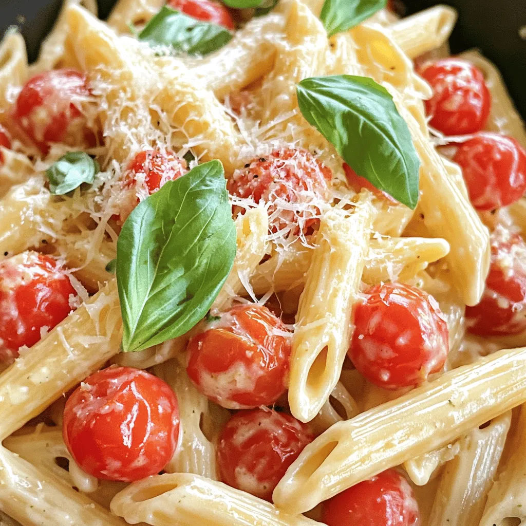 Für diese leckere Pasta brauchen Sie einige wichtige Zutaten: - 340 g Pasta (jede Form, vorzugsweise Penne oder Fettuccine) - 480 g Kirschtomaten, halbiert - 240 ml Schlagsahne - 100 g frische Basilikumblätter, gehackt (plus zusätzlich für die Garnitur) - 50 g frisch geriebener Parmesan - 3 Knoblauchzehen, fein gehackt - 2 Esslöffel Olivenöl - 1 Teelöffel rote Pfefferflocken (nach Belieben) - Salz und Pfeffer nach Geschmack Diese Zutaten sind die Basis für den vollen Geschmack. Die Kirschtomaten bringen Süße und Frische. Die Schlagsahne sorgt für die cremige Textur. Um noch mehr Geschmack zu bekommen, können Sie einige zusätzliche Zutaten hinzufügen: - Zwiebel (fein gehackt) - Zitronensaft (frisch gepresst) - Kapern (für einen salzigen Kick) Diese Zutaten geben der Soße mehr Tiefe. Zwiebeln fügen eine süße und herzhafte Note hinzu. Ein Spritzer Zitronensaft bringt Frische. Wenn Sie Abwechslung wollen, probieren Sie diese Alternativen: - Vollkornpasta anstelle von normaler Pasta - Vegane Sahne für eine pflanzliche Option - Gegrilltes Gemüse, wie Zucchini oder Paprika, für mehr Textur Diese Optionen helfen Ihnen, das Rezept zu verändern. Sie können die Pasta gesünder oder an Ihre Vorlieben anpassen. Für die komplette Anleitung, schauen Sie sich das Full Recipe an. Um die Pasta perfekt zu kochen, bringe einen großen Topf mit gesalzenem Wasser zum Kochen. Füge die Pasta hinzu. Koche sie laut der Packungsanweisung bis sie al dente ist. Das bedeutet, dass sie noch einen kleinen Biss hat. Gieße die Pasta ab, aber hebe 240 ml des Nudelwassers auf. Das Wasser hilft später, die Soße zu binden. Erhitze in einer großen Pfanne 2 Esslöffel Olivenöl bei mittlerer Hitze. Füge 3 fein gehackte Knoblauchzehen hinzu. Brate sie 1-2 Minuten lang an, bis sie duften. Achte darauf, dass der Knoblauch nicht verbrennt, da er bitter wird. Danach kommen die 480 g halbierten Kirschtomaten und ein Teelöffel rote Pfefferflocken (falls du es gerne scharf magst) in die Pfanne. Koche alles für etwa 5-7 Minuten. Rühre gelegentlich um, bis die Tomaten weich sind und ihren Saft abgeben. Reduziere die Hitze auf niedrig. Gieße 240 ml Schlagsahne in die Pfanne. Rühre gut um und lasse die Soße 2-3 Minuten köcheln. Sie sollte leicht dicker werden. Jetzt kommt der geriebene Parmesan und die gehackten Basilikumblätter dazu. Rühre die gekochte Pasta unter die Soße. Stelle sicher, dass alle Nudeln gut mit der Soße bedeckt sind. Wenn die Soße zu dick ist, füge einen Spritzer des reservierten Nudelwassers hinzu. Schmecke alles mit Salz und Pfeffer ab. Serviere die Pasta mit frischen Basilikumblättern und zusätzlichem Parmesan. Für die vollständige Anleitung, sieh dir das [Full Recipe] an. Um Ihre Soße perfekt zu machen, sind frische Zutaten wichtig. Verwenden Sie reife Kirschtomaten. Sie bringen mehr Geschmack. Achten Sie darauf, den Knoblauch nicht zu verbrennen. Er wird bitter, wenn er zu lange kocht. Lassen Sie die Soße bei niedriger Hitze köcheln. Das hilft, die Aromen zu verbinden. Fügen Sie den Parmesan langsam hinzu. Rühren Sie gut um, bis er schmilzt. Sie können die Würze leicht anpassen. Wenn Sie es schärfer mögen, fügen Sie mehr rote Pfefferflocken hinzu. Für mehr Tiefe probieren Sie italienische Kräuter wie Oregano oder Thymian. Ein Spritzer Zitronensaft bringt Frische und Balance. Wenn Sie eine süßere Note wünschen, fügen Sie eine Prise Zucker hinzu. Schmecken Sie die Soße während des Kochens ab. So finden Sie die perfekte Balance. Für diese Soße sind Penne oder Fettuccine ideal. Sie halten die Soße gut fest. Aber Sie können auch Spaghetti oder Rigatoni verwenden. Achten Sie darauf, die Pasta al dente zu kochen. So bleibt sie bissfest und ergänzt die cremige Soße. Wenn Sie glutenfrei essen, verwenden Sie glutenfreie Pasta. Sie schmeckt genauso gut und macht das Gericht für alle zugänglich. Wenn Sie mehr über die Zubereitung erfahren möchten, schauen Sie sich das Full Recipe an. {{image_4}} Wenn Sie auf der Suche nach vegetarischen oder veganen Alternativen sind, ist das einfach. Ersetzen Sie die Schlagsahne durch Kokosmilch oder Cashewcreme. Diese Optionen geben eine cremige Textur. Verwenden Sie Hefeflocken anstelle von Parmesan für den Käsegeschmack. Für den Geschmack können Sie auch geräuchertes Paprikapulver hinzufügen. So bleibt das Gericht lecker und vegan. Möchten Sie mehr Protein hinzufügen? Fügen Sie gekochte Kichererbsen oder Linsen hinzu. Diese Hülsenfrüchte passen gut zu der Soße. Eine andere Option ist, Hähnchenbrust oder Garnelen zu braten und unter die Pasta zu mischen. Diese Zutaten machen das Gericht herzhaft und sättigend. Um eine vollständige Mahlzeit zu schaffen, denken Sie an einfache Beilagen. Ein frischer grüner Salat mit einem leichten Dressing passt gut. Auch geröstetes Gemüse ergänzt die Pasta perfekt. Wenn Sie etwas Brot möchten, probieren Sie Knoblauchbrot oder Focaccia. Diese Beilagen runden das Essen ab und machen es noch köstlicher. Für das komplette Rezept schauen Sie sich die [Full Recipe] an. Um Ihre übrig gebliebene cremige Tomaten-Basilikum-Pasta frisch zu halten, legen Sie sie in einen luftdichten Behälter. Stellen Sie sicher, der Behälter ist gut verschlossen. So bleibt die Pasta für bis zu drei Tage im Kühlschrank haltbar. Wenn Sie die Pasta aufbewahren, lassen Sie die Soße nicht in der Pfanne. So wird die Pasta nicht matschig. Sie können Ihre Pasta auch einfrieren. Dazu geben Sie die abgekühlte Pasta in einen gefrierfesten Behälter. Trennen Sie die Soße von der Pasta, um eine bessere Textur zu erhalten. Die Pasta kann bis zu drei Monate im Gefrierfach bleiben. Beschriften Sie den Behälter mit dem Datum, damit Sie den Überblick behalten. Wenn Sie bereit sind, die Pasta zu essen, gibt es einige einfache Schritte. Nehmen Sie die Pasta aus dem Kühlschrank oder Gefrierfach. Wenn sie gefroren ist, lassen Sie sie zuerst im Kühlschrank auftauen. Zum Aufwärmen verwenden Sie eine Pfanne oder die Mikrowelle. Fügen Sie etwas Wasser oder Sahne hinzu, um die Soße cremig zu halten. So bleibt der Geschmack frisch. Die Zubereitung dieser Pasta dauert nur 25 Minuten. Die Vorbereitungszeit liegt bei 10 Minuten. Das Kochen der Pasta braucht etwa 10 Minuten. In der Zwischenzeit können Sie die Soße zubereiten. So sparen Sie Zeit und genießen ein schnelles Gericht. Ja, Sie können frische Tomaten verwenden. Schneiden Sie sie in kleine Stücke. Beachten Sie, dass frische Tomaten mehr Zeit zum Kochen benötigen. Sie müssen sie länger köcheln, damit sie weich werden und ihren Saft freigeben. Kirschtomaten sind jedoch süßer und passen gut zur Soße. Zu cremiger Tomaten-Basilikum-Pasta passen verschiedene Beilagen. Hier sind einige Ideen: - Ein frischer grüner Salat - Knoblauchbrot oder Baguette - Gedünstetes Gemüse wie Brokkoli oder Zucchini - Gegrilltes Hähnchen oder Garnelen für mehr Protein Ein gutes Getränk dazu ist ein leichter Weißwein oder Sprudelwasser mit Zitrone. Diese Kombination macht das Gericht noch besser. Cremige Tomaten-Basilikum-Pasta ist einfach und lecker. Wir haben die besten Zutaten und Schritte besprochen. Von der richtigen Pasta-Wahl bis zu Variationen, die jedem passen. Denken Sie daran, dass Anpassungen der Würze den Geschmack verbessern. Bewahren Sie Ihre Reste richtig auf und genießen Sie sie später wieder. Kleine Tipps helfen Ihnen, große Aromen zu erzielen. Jetzt sind Sie bereit, Ihre eigene köstliche Pasta zu machen! Kochen macht Spaß und bringt Freude!