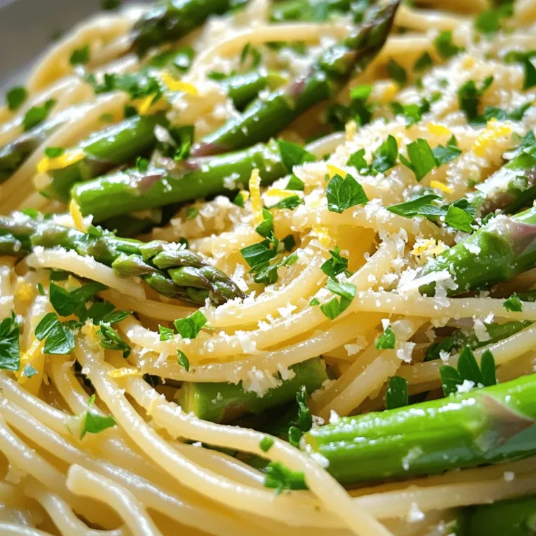 - 225 g Spaghetti oder Fettuccine - 1 Bund frischer Spargel, endenbeschnitten und in 5 cm lange Stücke geschnitten - 3 Esslöffel Olivenöl - 2 Knoblauchzehen, fein gehackt - Abgeriebene Schale von 1 Zitrone - 60 ml frisch gepresster Zitronensaft - 125 g frisch geriebener Parmesan, plus mehr zum Servieren - Salz und schwarzer Pfeffer nach Geschmack - 1/4 Teelöffel rote Pfefferflocken (optional) - Frische Petersilie, gehackt, zum Garnieren