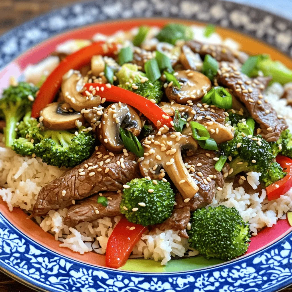 - 450g Flankensteak - 1 Tasse Shiitake-Pilze - 1 rote Paprika - 1 Tasse Brokkoliröschen Die Hauptzutaten sind wichtig für den Geschmack. Flankensteak gibt viel Saft und Geschmack. Shiitake-Pilze bringen eine tolle Umami-Note. Die rote Paprika sorgt für Süße und Farbe. Brokkoli ergänzt das Gericht mit einem knackigen Biss. - Sojasauce, Hoisinsauce und Sesamöl - Knoblauch und Ingwer Die Saucen sind das Herzstück. Sojasauce bringt salzige Tiefe. Hoisinsauce fügt Süße und Schärfe hinzu. Sesamöl sorgt für ein nussiges Aroma. Knoblauch und Ingwer bringen Frische und Wärme in das Gericht. - Sesamsamen und Frühlingszwiebeln Die Garnituren machen das Gericht ansprechend. Sesamsamen geben einen leichten Crunch. Frühlingszwiebeln bringen Frische und Farbe. Sie sind auch eine tolle Ergänzung in der Präsentation. Für die vollständige Zubereitung, schauen Sie sich das Rezept in der [Full Recipe] an. - Zubereitung der Marinade Mischen Sie in einer Schüssel die Sojasauce, Hoisinsauce, Sesamöl, Zucker sowie eine Prise Salz und Pfeffer. Diese Mischung gibt dem Rindfleisch einen tollen Geschmack. - Marinierzeit Fügen Sie das dünn geschnittene Flankensteak hinzu. Lassen Sie es 15 bis 20 Minuten marinieren. So kann das Fleisch die Aromen aufnehmen. - Erhitzen des Öls Nehmen Sie eine große Pfanne oder einen Wok. Erhitzen Sie das Pflanzenöl bei mittlerer bis hoher Hitze. Es sollte heiß sein, aber nicht rauchen. - Braten des Rindfleischs Geben Sie das marinierte Rindfleisch in die Pfanne. Braten Sie es 3 bis 4 Minuten lang an, bis es schön braun ist. Nehmen Sie das Fleisch dann aus der Pfanne und stellen Sie es beiseite. - Anbraten von Knoblauch und Ingwer In derselben Pfanne fügen Sie den gehackten Knoblauch und den geriebenen Ingwer hinzu. Braten Sie diese für etwa 30 Sekunden an, bis sie duften. - Zugabe von Pilzen und Gemüse Geben Sie die geschnittenen Shiitake-Pilze dazu. Braten Sie sie für 3 Minuten, bis sie weich werden. Fügen Sie dann die Brokkoliröschen und die rote Paprika hinzu. Braten Sie alles zusammen 4 bis 5 Minuten, bis das Gemüse bissfest ist. - Mischen der Zutaten Geben Sie das Rindfleisch zurück in die Pfanne. Vermengen Sie alles gut, sodass das Fleisch die Aromen aufnimmt. - Abschmecken und Servieren Schmecken Sie das Gericht nach Belieben ab. Servieren Sie es heiß, garniert mit Sesamsamen und gehackten Frühlingszwiebeln. Für das vollständige Rezept können Sie den [Full Recipe] sehen. Um das Rindfleisch perfekt zu garen, achte auf die Zeit. Brate das Fleisch nur 3-4 Minuten. So bleibt es zart und saftig. Wenn du es länger kochst, wird es hart. Halte die Hitze hoch, damit das Fleisch schön bräunt. Du kannst die Gewürze nach deinem Geschmack anpassen. Magst du es scharf? Füge etwas Chili hinzu. Für mehr Süße, erhöhe die Menge an Hoisinsauce. Probiere verschiedene Sojasaucen aus, um neue Aromen zu entdecken. Die Präsentation macht viel aus. Serviere das Rindfleisch auf einem Bett aus gedämpftem Reis oder Nudeln. Nutze einen bunten Teller, um die Farben hervorzuheben. Garniere das Gericht mit Sesamsamen und Frühlingszwiebeln für einen frischen Look. Diese kleinen Details machen dein Essen zu etwas Besonderem. {{image_4}} Du kannst das Rindfleisch durch pflanzliche Proteine ersetzen. Tofu oder Tempeh sind gute Optionen. Sie nehmen die Aromen gut auf. Schneide sie in dünne Scheiben. Mariniere sie wie das Rindfleisch. Brate sie dann in der Pfanne an. Diese vegane Variante bleibt lecker und sättigend. Füge gerne mehr Gemüse hinzu. Karotten, Zucchini oder grüne Bohnen passen gut. Du kannst auch Erbsen oder Spinat nehmen. Diese Gemüse bringen Farbe und Nährstoffe. Achte darauf, die Garzeit anzupassen. Mische sie in der Pfanne, bis sie bissfest sind. So bleibt das Gericht frisch und knackig. Verwende andere Saucen und Gewürze für mehr Geschmack. Sriracha bringt Schärfe, während Erdnusssauce Cremigkeit gibt. Du kannst auch Kokosmilch für eine reichhaltige Note nutzen. Experimentiere mit frischen Kräutern wie Koriander oder Basilikum. Diese Aromen machen das Gericht noch interessanter. Probiere verschiedene Kombinationen aus, um deinen Favoriten zu finden. Du kannst Asiatisches Rindfleisch mit Pilzen bis zu drei Tage im Kühlschrank aufbewahren. Stelle sicher, dass du das Gericht in einem luftdichten Behälter lagerst. So bleibt der Geschmack frisch. Achte darauf, dass die Temperatur im Kühlschrank unter 4 Grad Celsius liegt. Wenn du das Gericht länger aufbewahren möchtest, ist das Einfrieren eine gute Option. Um Asiatisches Rindfleisch mit Pilzen einzufrieren, lasse das Gericht zuerst auf Raumtemperatur abkühlen. Fülle es dann in einen gefriergeeigneten Behälter. Du kannst auch einen Gefrierbeutel verwenden, um Platz zu sparen. Vergiss nicht, das Datum und den Inhalt zu notieren. Das Gericht bleibt bis zu drei Monate im Gefrierfach gut. Zum Auftauen, lege es über Nacht in den Kühlschrank oder erwärme es direkt in der Mikrowelle. Die besten Methoden zum Aufwärmen sind die Mikrowelle oder die Pfanne. Wenn du die Pfanne verwendest, erhitze etwas Öl und gebe das Gericht hinein. Rühre gut um, bis es durchgewärmt ist. Achte darauf, das Gericht nicht zu lange zu erhitzen, um zähes Fleisch zu vermeiden. Die Mikrowelle ist schneller, aber achte darauf, das Gericht gleichmäßig zu erwärmen. So bleibt der Geschmack und die Textur erhalten. Um Asiatisches Rindfleisch mit Pilzen zu machen, folge diesen Schritten: 1. Marinieren: Mische in einer Schüssel Sojasauce, Hoisinsauce, Sesamöl, Zucker, Salz und Pfeffer. Füge das geschnittene Flankensteak hinzu. Lass es 15-20 Minuten marinieren. 2. Fleisch anbraten: Erhitze Pflanzenöl in einer großen Pfanne. Gib das marinierte Rindfleisch in die Pfanne. Brate es 3-4 Minuten, bis es braun ist. Nimm das Fleisch dann heraus. 3. Gemüse zubereiten: In derselben Pfanne Knoblauch und Ingwer anbraten. Füge die Shiitake-Pilze hinzu und brate sie 3 Minuten. Dann Brokkoli und rote Paprika dazugeben. Brate alles 4-5 Minuten. 4. Gericht fertigstellen: Gib das Rindfleisch zurück in die Pfanne. Mische alles gut und lasse es 2 Minuten erhitzen. Schmecke das Gericht ab. 5. Servieren: Garniere mit Sesamsamen und Frühlingszwiebeln. Für die vollständige Anleitung besuche die [Full Recipe]. Zu Asiatischem Rindfleisch passen viele Beilagen: - Gedämpfter Reis: Er harmoniert gut mit der Sauce. - Nudeln: Sie bieten einen tollen Geschmacksträger. - Gemüsesalate: Sie bringen Frische ins Gericht. - Frühlingsrollen: Perfekt als Vorspeise. Du kannst auch einen knackigen Gurkensalat oder eine scharfe Chilisauce dazu servieren. Ja, du kannst das Gericht schärfer machen! Hier sind einige Tipps: - Chiliöl: Füge ein paar Tropfen Chiliöl beim Braten hinzu. - Frische Chilis: Schneide frische Chilis und gib sie ins Rindfleisch. - Sriracha: Mische Sriracha in die Marinade für mehr Hitze. - Cayennepfeffer: Streue etwas Cayennepfeffer über das fertige Gericht. Diese Optionen geben deinem Gericht einen zusätzlichen Kick! Das Gericht Asiatisches Rindfleisch mit Pilzen verbindet einfache Zutaten wie Flankensteak und frisches Gemüse mit köstlichen Gewürzen. Ich habe Ihnen eine Schritt-für-Schritt-Anleitung gegeben, um das Fleisch perfekt zu marinieren und zu braten. Mit hilfreichen Tipps können Sie die Garzeit und die Gewürze anpassen. Denken Sie daran, dass Sie das Rezept auch vegan gestalten oder die Aromen variieren können. Lassen Sie Ihre Kreativität beim Kochen spielen und genießen Sie Ihr leckeres Gericht!