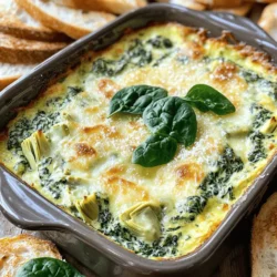 - 1 Tasse gefrorener Spinat, aufgetaut und gut abgetropft - 1 Dose (400 g) Artischockenherzen, abgetropft und grob gehackt - 1 Tasse Frischkäse, zimmerwarm Diese Hauptzutaten sind das Herzstück meines cremigen Spinat-Artischocken-Dips. Der gefrorene Spinat ist praktisch und enthält viele Nährstoffe. Die Artischockenherzen bringen einen süßen, erdigen Geschmack. Und der Frischkäse sorgt für die perfekte cremige Basis. - ½ Tasse Sauerrahm - ½ Tasse Mayonnaise - 1 Tasse geriebener Mozzarella-Käse - ½ Tasse geriebener Parmesan-Käse Die weiteren Zutaten machen den Dip noch reichhaltiger. Sauerrahm und Mayonnaise fügen eine angenehme Säure hinzu. Mozzarella und Parmesan geben dem Dip einen tollen Käsegeschmack. Diese Käsevariationen sorgen für eine tolle Textur und einen herzhaften Geschmack. - 2 Knoblauchzehen, fein gehackt - ½ Teelöffel Zwiebelpulver - ½ Teelöffel rote Pfefferflocken (optional für eine würzige Note) - Salz und Pfeffer nach Geschmack Die Gewürze sind der Schlüssel zu einem geschmackvollen Dip. Der Knoblauch bringt ein intensives Aroma. Zwiebelpulver fügt eine subtile Tiefe hinzu. Wenn du es würzig magst, sind die roten Pfefferflocken genau richtig. Mit Salz und Pfeffer kannst du den Geschmack perfekt anpassen. Alle Zutaten vereinen sich in einem köstlichen Dip, der bei jeder Party ein Hit ist. Du kannst das vollständige Rezept hier finden: [Full Recipe]. - Spinat abtropfen und hacken: Nehmen Sie den gefrorenen Spinat und lassen Sie ihn auftauen. Drücken Sie das Wasser gut aus. Hacken Sie den Spinat grob, damit er leichter in den Dip passt. - Artischockenherzen vorbereiten: Öffnen Sie die Dose mit Artischockenherzen. Lassen Sie das Wasser ab und schneiden Sie die Herzen in kleine Stücke. - Mischvorgang der cremigen Basis: In einer großen Schüssel verrühren Sie den zimmerwarmen Frischkäse, Sauerrahm und Mayonnaise. Mixen Sie, bis die Mischung schön cremig ist. - Zusammenmischen der Zutaten: Fügen Sie den gehackten Knoblauch und das Zwiebelpulver hinzu. Mischen Sie alles gut durch. Geben Sie nun den abgetropften Spinat und die Artischocken dazu. Falten Sie die Zutaten vorsichtig unter die cremige Basis. - Würzen nach Geschmack: Probieren Sie die Mischung und passen Sie die Würze mit Salz, Pfeffer und optionalen Pfefferflocken an. - Abfüllen in die Auflaufform: Geben Sie die Dip-Mischung in eine mittelgroße Auflaufform. Verteilen Sie sie gleichmäßig. - Ofentemperatur einstellen: Heizen Sie den Ofen auf 175°C vor. - Backzeit: Backen Sie den Dip für 25-30 Minuten. Er sollte heiß sein und die Ränder leicht blubbern. - Zwischenablage nach dem Backen: Nehmen Sie den Dip aus dem Ofen. Lassen Sie ihn einige Minuten abkühlen, bevor Sie ihn servieren. Für das komplette Rezept schauen Sie sich den [Full Recipe] an. - Für zusätzliche Cremigkeit: Um den Dip noch cremiger zu machen, verwende mehr Frischkäse. Du kannst auch griechischen Joghurt hinzufügen, um eine leichte Note zu bewahren. Dies verbessert die Textur und macht den Dip besonders lecker. - Häufige Fehler vermeiden: Ein häufiges Problem ist, den Spinat nicht gut abzutropfen. Zu viel Wasser macht den Dip wässrig. Achte darauf, den Spinat richtig auszudrücken, bevor du ihn hinzufügst. Mixe die Zutaten nicht zu lange, um eine glatte, cremige Konsistenz zu erreichen. - Begleitungen wie Baguette und Chips: Der Dip schmeckt toll mit geröstetem Baguette oder Tortilla-Chips. Du kannst auch frisches Gemüse wie Karotten und Sellerie anbieten. Das gibt dem Dip eine knackige Note. - Garnierungsoptionen: Garniere den Dip mit extra Parmesan oder frischen Spinatblättern. Ein Spritzer Zitronensaft bringt Frische und hebt den Geschmack hervor. - Vorbereitungszeit optimal nutzen: Nutze die 10 Minuten Vorbereitungszeit, um alle Zutaten bereit zu stellen. Das macht das Kochen einfacher. Während der Dip im Ofen ist, kannst du die Beilagen vorbereiten. - Meal Prepping: Du kannst den Dip auch im Voraus zubereiten. Bereite ihn einen Tag vorher zu und lagere ihn im Kühlschrank. So sparst du Zeit, wenn Gäste kommen. Einfach aufwärmen, und schon bist du bereit für die Party. {{image_4}} Um den Dip leichter zu machen, nutze griechischen Joghurt anstelle von Sauerrahm. Das gibt dir eine tolle Cremigkeit mit weniger Kalorien. Du kannst auch mehr Gemüse hinzufügen. Zum Beispiel, füge gewürfelte Paprika oder Zucchini hinzu. Das bringt Farbe und wertvolle Nährstoffe in deinen Dip. Du kannst den Dip würziger gestalten. Füge mehr rote Pfefferflocken oder etwas scharfen Senf hinzu. Probiere auch verschiedene Käsearten aus. Nutze Cheddar für einen kräftigen Geschmack oder Gouda für etwas Süße. Diese kleinen Änderungen geben deinem Dip eine neue Note. Cremiger Spinats-Artischocken-Dip ist perfekt für Partys. Er passt gut zu Tortilla-Chips oder Gemüsesticks. Du kannst ihn auch mit anderen Dips kombinieren. Serviere ihn neben Hummus oder einer warmen Käsesauce. So hast du eine leckere Auswahl für deine Gäste. Für das vollständige Rezept, schau dir die Details im Rezept an. Um den Dip richtig zu lagern, lassen Sie ihn zuerst abkühlen. Füllen Sie ihn dann in einen luftdichten Behälter. Der Dip bleibt so frisch. Die Haltbarkeit im Kühlschrank beträgt etwa fünf Tage. Prüfen Sie immer, ob der Dip einen seltsamen Geruch hat, bevor Sie ihn essen. Die besten Methoden zum Aufwärmen sind das Erhitzen im Ofen oder in der Mikrowelle. Stellen Sie den Ofen auf 175°C ein. Das sorgt für eine gleichmäßige Wärme. In der Mikrowelle sollten Sie den Dip in kurzen Intervallen erhitzen. Rühren Sie zwischendurch um. Um die Cremigkeit zu bewahren, fügen Sie einen kleinen Schuss Milch hinzu. So bleibt der Dip schön glatt. Geeignete Behälter für die Lagerung sind Glas- oder Kunststoffbehälter mit Deckel. Diese verhindern, dass Luft eindringt. Für Partys empfehle ich, den Dip in kleinen Portionen abzufüllen. So können Gäste einfach zugreifen. Verwenden Sie kleine Schalen oder Becher. Das macht das Teilen einfach und macht Spaß. Wenn Sie eine größere Menge machen, denken Sie daran, die Portionsgröße zu planen. So haben alle genug. Für das vollständige Rezept schauen Sie sich den Cremiger Spinat-Artischocken-Dip an. Sie können den Dip bis zu zwei Tage im Voraus zubereiten. Lagern Sie ihn in einem luftdichten Behälter im Kühlschrank. So bleibt er frisch und lecker. Vor dem Servieren einfach auf Raumtemperatur bringen. Wenn Sie ihn aufwärmen, achten Sie darauf, ihn gleichmäßig zu erhitzen. So bleibt die Cremigkeit erhalten. Ja, Sie können frischen Spinat verwenden. Kochen Sie ihn kurz in Wasser, bis er welk ist. Lassen Sie ihn abkühlen und gut abtropfen. Hacken Sie den Spinat grob, bevor Sie ihn in die Mischung geben. Frischer Spinat bringt einen tollen Geschmack und eine schöne Farbe in den Dip. Wenn Sie keinen Frischkäse haben, probieren Sie griechischen Joghurt oder Hüttenkäse. Diese Optionen sind leicht und gesund. Sie können auch vegane Alternativen verwenden, wie Cashew-Creme oder pflanzlichen Frischkäse. Diese Zutaten passen gut in den Dip und machen ihn besonders. Dieser Blogbeitrag bietet eine einfache Anleitung für einen leckeren Spinat-Artischocken-Dip. Wir haben die Haupt- und weiteren Zutaten sowie Gewürze genau durchgesehen. Die Schritt-für-Schritt-Anleitung hilft dir bei der Zubereitung und zeigt, wie du Fehler vermeidest. Tipps zu Variationen und Aufbewahrung runden die Informationen ab. Experimentiere mit Zutaten und genieße deinen Dip bei jedem Anlass!