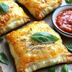 Um die Hühnchen-Parmesan-Pakete lecker zu machen, benötigen Sie einige Hauptzutaten. Diese Zutaten sind einfach zu finden und machen das Gericht besonders schmackhaft. - 2 Tassen gekochtes Hühnchen, zerrupft - 1 Tasse Ricotta-Käse - 1 Tasse Mozzarella-Käse, gerieben - 1/2 Tasse Parmesan, gerieben - 1 Teelöffel Knoblauchpulver - 1 Teelöffel italienische Gewürzmischung - Salz und Pfeffer nach Geschmack - 1 Packung Blätterteig (2 Blätter) - 1 Ei, verquirlt (für die Eiwäsche) - 1 Tasse Marinara-Sauce, zum Servieren - Frische Basilikumblätter, zur Garnitur Diese Zutaten geben den Paketen einen tollen Geschmack. Das zerrupfte Hühnchen sorgt für eine gute Basis. Ricotta und Mozzarella machen die Füllung cremig und herzhaft. Der Parmesan bringt einen kräftigen Geschmack, der perfekt mit den anderen Zutaten harmoniert. Die Wahl des Käses kann den Geschmack Ihrer Hühnchen-Parmesan-Pakete stark beeinflussen. Ricotta ist mild und cremig. Er gibt der Füllung eine schöne Textur. Mozzarella ist schön schmelzend und sorgt für einen tollen Käsegeschmack. Parmesan hat einen kräftigen, salzigen Geschmack und hebt die anderen Aromen hervor. Wenn Sie etwas anderes ausprobieren möchten, können Sie auch andere Käsesorten verwenden. Gouda oder Cheddar können einen anderen, aber leckeren Geschmack bringen. Überlegen Sie, was Ihnen gefällt, und passen Sie die Käseauswahl entsprechend an. Bei der Auswahl der Blätterteigplatten ist Frische wichtig. Achten Sie darauf, dass die Platten gut verpackt sind und das Haltbarkeitsdatum nicht überschritten ist. Frischer Teig hat eine bessere Struktur und bläht sich beim Backen besser auf. Sie können frischen Blätterteig verwenden oder gefrorenen Blätterteig kaufen. Wenn Sie gefrorenen Teig verwenden, lassen Sie ihn über Nacht im Kühlschrank auftauen. So gelingt die Zubereitung einfach. Achten Sie darauf, den Teig nicht zu lange zu bearbeiten, damit er die Luftblasen behält. Das gibt den Paketen eine knusprige Textur, die man einfach lieben muss. Für das perfekte Ergebnis empfehle ich, die Blätterteigplatten leicht zu bemehlen, bevor Sie sie ausrollen. So kleben die Platten nicht an der Arbeitsfläche. Als erstes heizen Sie den Ofen auf 200 °C vor. So wird der Teig gleichmäßig knusprig. Während der Ofen sich aufheizt, legen Sie ein Backblech mit Backpapier aus. Das Backpapier hilft, die Pakete nicht festzukleben. Es ist wichtig, dass Sie alles bereit haben, bevor Sie mit der Füllung anfangen. Jetzt geht es zur Füllung. In einer großen Schüssel kombinieren Sie das zerrupfte Hühnchen. Fügen Sie dann den Ricotta-Käse hinzu. Mischen Sie die Hälfte des Mozzarellas und den Parmesan dazu. Geben Sie das Knoblauchpulver und die italienische Gewürzmischung hinzu. Vergessen Sie nicht, mit Salz und Pfeffer zu würzen. Rühren Sie alles gut um, bis die Mischung gleichmäßig ist. Eine gut gewürzte Füllung macht die Pakete lecker. Jetzt formen wir die Kissen. Rollen Sie die Blätterteigplatten auf einer leicht bemehlten Fläche aus. Schneiden Sie sie in Quadrate von etwa 10 cm x 10 cm. Nehmen Sie ein Quadrat und geben Sie eine großzügige Menge Füllung in die Mitte. Achten Sie darauf, nicht zu viel Füllung zu nehmen, sonst platzen die Pakete. Falten Sie die Ecken über die Füllung. Drücken Sie die Ränder gut zusammen, damit nichts herausfällt. Nutzen Sie eine Gabel, um die Ränder zu wellen. So bleiben die Pakete sicher verschlossen. Legen Sie die gefüllten Pakete auf das Backblech. Bestreichen Sie die Oberseite mit dem verquirlten Ei für eine schöne goldene Farbe. Streuen Sie den restlichen Mozzarella darüber. Jetzt sind die Pakete bereit für den Ofen! Um die beste goldene Farbe zu erreichen, heizen Sie den Ofen gut vor. Ein heißer Ofen hilft dem Blätterteig, schnell zu backen. Bestreichen Sie die Oberseite der Pakete mit verquirltem Ei. Das Ei gibt eine schöne, glänzende Farbe. Achten Sie darauf, die Pakete nicht zu lange zu backen. Sie sollten goldbraun sein, aber nicht verbrannt. Das Versiegeln der Pakete ist wichtig, damit die Füllung nicht herausläuft. Nach dem Füllen drücken Sie die Ränder fest zusammen. Verwenden Sie eine Gabel, um eine schöne Welle zu formen. Diese Welle sorgt dafür, dass die Pakete gut verschlossen sind. Überprüfen Sie, dass keine Lücken bleiben. So bleibt der Geschmack innen und der Teig außen knusprig. Ein häufiger Fehler ist das Überfüllen der Pakete. Wenn Sie zu viel Füllung verwenden, können sie nicht richtig schließen. Ein weiterer Fehler ist, den Blätterteig nicht zu rollen. Das Ausrollen hilft, die Pakete gleichmäßig zu backen. Achten Sie darauf, dass der Teig nicht zu dick ist. Schließlich kann das Verpassen des Eiwaschs die Farbe der Pakete beeinflussen. Dieser Schritt ist wichtig, um die goldene Farbe zu erhalten. Wenn Sie diese Tipps befolgen, werden Ihre Hühnchen-Parmesan-Pakete perfekt! Schauen Sie sich auch das Full Recipe an, um jeden Schritt zu sehen. {{image_4}} Es gibt viele Möglichkeiten, die Füllung für Hühnchen-Parmesan-Pakete zu variieren. Du kannst zum Beispiel Gemüse hinzufügen. Spinat oder Brokkoli passen gut dazu. Diese Zutaten machen die Pakete bunter und gesünder. Du kannst auch verschiedene Käsesorten verwenden. Feta oder Gouda geben einen neuen Geschmack. Experimentiere mit Gewürzen. Chili-Flocken oder frische Kräuter machen die Füllung aufregender. Für eine vegane Version der Hühnchen-Parmesan-Pakete kannst du pflanzliche Alternativen nutzen. Anstelle von Hühnchen probiere zerrissenen Tofu oder Seitan. Diese Optionen geben dir die nötige Textur. Für den Käse gibt es viele tolle vegane Sorten. Cashew-Käse oder Hefeflocken sind gute Alternativen. Achte darauf, dass du veganen Blätterteig verwendest. So bleibt dein Gericht komplett pflanzlich. In verschiedenen Regionen gibt es eigene Variationen der Hühnchen-Parmesan-Pakete. In Italien nutzt man oft frische Kräuter wie Basilikum oder Oregano. Diese Kräuter geben den Paketen einen besonderen Geschmack. In den USA fügt man manchmal Salsa oder Jalapeños hinzu. Das bringt eine scharfe Note. Diese regionalen Unterschiede zeigen, wie vielseitig dieses Gericht ist. Du kannst deine Pakete ganz nach deinem Geschmack anpassen. Für die vollständige Zubereitung sieh dir das [Full Recipe] an. Um die Hühnchen-Parmesan-Pakete frisch zu halten, lege sie in einen luftdichten Behälter. Du kannst sie auch in Frischhaltefolie wickeln. So bleibt der Geschmack lange erhalten. Lagere sie im Kühlschrank, wenn du sie innerhalb von zwei Tagen essen willst. Bei richtiger Lagerung bleiben sie lecker und saftig. Wenn du die Pakete aufwärmen möchtest, heize deinen Ofen auf 180 °C vor. Lege die Pakete auf ein Backblech und decke sie mit Aluminiumfolie ab. So trocknen sie nicht aus. Backe sie 10 bis 15 Minuten lang. Du kannst auch die Mikrowelle nutzen, aber der Ofen sorgt für eine bessere Textur. Wenn du die Pakete für später aufbewahren willst, friere sie ein. Wickele jede Portion in Frischhaltefolie und lege sie in einen Gefrierbeutel. So bleiben sie bis zu drei Monate frisch. Zum Auftauen lege die Pakete über Nacht in den Kühlschrank. Backe sie dann wie oben beschrieben. So schmecken sie fast wie frisch zubereitet. Für das komplette Rezept, schau dir die [Full Recipe] an. Die Zubereitung der Hühnchen-Parmesan-Pakete dauert etwa 20 Minuten. Das Backen im Ofen nimmt weitere 20 bis 25 Minuten in Anspruch. Insgesamt sind Sie in 45 Minuten bereit, diese köstlichen Pakete zu servieren. Genießen Sie den Duft, der durch die Küche zieht, während sie backen! Ja, Sie können die Füllung im Voraus zubereiten. Mischen Sie einfach das zerrupfte Hühnchen, die Käse und Gewürze. Lagern Sie die Füllung in einem luftdichten Behälter im Kühlschrank. So sparen Sie Zeit, wenn es an die Zubereitung geht. Zu den Hühnchen-Parmesan-Paketen passen verschiedene Beilagen gut. Hier sind einige Ideen: - Ein frischer grüner Salat - Pasta mit Marinara-Sauce - Knoblauchbrot - Gedünstetes Gemüse Diese Beilagen ergänzen das Gericht perfekt und machen das Essen noch schmackhafter. Probieren Sie verschiedene Kombinationen aus! Die Hühnchen-Parmesan-Pakete sind einfach und lecker. Wir haben die besten Zutaten, Zubereitungsschritte und Variationen behandelt. Wählen Sie den richtigen Käse für mehr Geschmack und finden Sie die idealen Blätterteigplatten. Achten Sie auf Techniken für die perfekte goldene Farbe. Vermeiden Sie häufige Fehler und entdecken Sie kreative Füllungen. Lagern Sie die Pakete richtig, um den Geschmack zu bewahren. Mit diesen Tipps und Tricks gelingen Ihnen köstliche Hühnchen-Parmesan-Pakete, die jeder liebt. Bereiten Sie sich auf viele Komplimente vor. Viel Spaß beim Kochen!