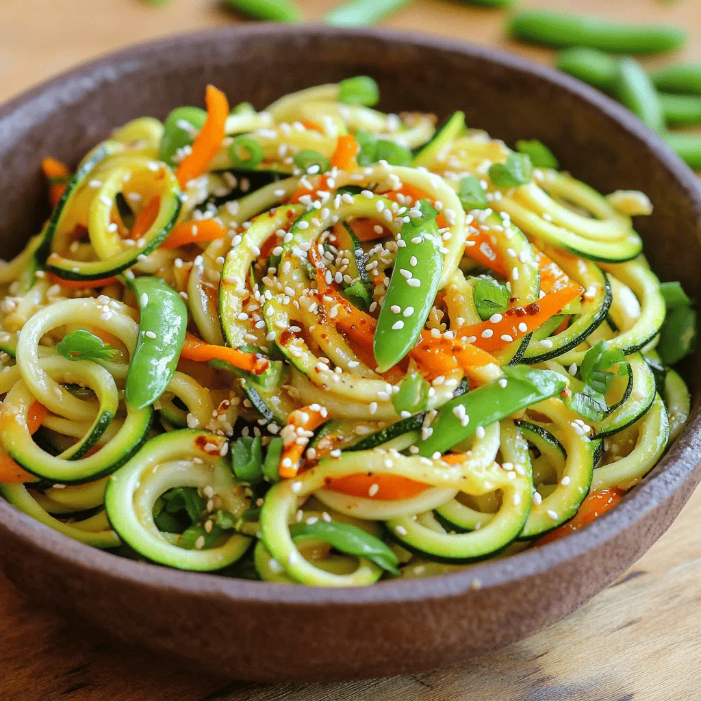 Für die Zucchini-Nudel-Pfanne brauchst du frische und knackige Zutaten. Diese Zutaten geben deinem Gericht Geschmack und Textur: - 2 mittlere Zucchini, spiralförmig in Nudeln geschnitten - 1 Paprika, dünn geschnitten (jede Farbe) - 1 Tasse Zuckerschoten, geputzt - 1 Karotte, julienniert - 3 Knoblauchzehen, fein gehackt - 1 Esslöffel frischer Ingwer, gerieben Die richtigen Gewürze und Öle machen einen großen Unterschied. Sie verleihen der Zucchini-Nudel-Pfanne Geschmack und Tiefe: - 2 Esslöffel Sojasauce (oder Tamari für glutenfrei) - 1 Esslöffel Sesamöl - 1 Teelöffel Chilipaste (nach Wunsch anpassen) - Salz und Pfeffer nach Geschmack Frische Kräuter und Garnierungen machen das Gericht noch besser. Sie bringen Farbe und Frische: - 1 Esslöffel Sesamsamen (zum Garnieren) - Frisch gehackte Frühlingszwiebeln (zum Garnieren) Mit diesen Zutaten bereitest du eine köstliche Zucchini-Nudel-Pfanne zu. Du kannst das Rezept für die Zesty Zucchini-Nudel-Pfanne 🥒 hier finden: [Full Recipe]. Zuerst schneide ich die Zucchini in Nudeln. Ich benutze einen Spiralschneider. Dann nehme ich eine Karotte und schneide sie in feine Streifen. Die Paprika schneide ich in dünne Scheiben. Achte darauf, dass alles gleichmäßig geschnitten ist. So garen die Zutaten gleichmäßig. Ich wasche die Zuckerschoten gründlich und stelle sie bereit. Jetzt erhitze ich eine große Pfanne oder einen Wok. Ich stelle die Hitze auf mittel bis hoch. Sobald die Pfanne heiß ist, gebe ich das Sesamöl hinzu. Das Öl gibt dem Gericht einen tollen Geschmack. Ich warte, bis das Öl schimmert, bevor ich weiter mache. So weiß ich, dass es bereit ist. Ich füge zuerst den gehackten Knoblauch und den geriebenen Ingwer hinzu. Ich brate sie etwa 30 Sekunden lang an. Der Duft ist einfach großartig! Dann kommen die geschnittenen Paprika, die Karottenstreifen und die Zuckerschoten in die Pfanne. Ich brate das Gemüse 3-4 Minuten lang an. Es soll weich, aber knackig bleiben. Jetzt ist es Zeit, die Zucchini-Nudeln hinzuzufügen. Ich gieße die Sojasauce und die Chilipaste darüber. Ich vermenge alles weitere 2-3 Minuten. Die Zucchini-Nudeln dürfen nicht zu lange garen. Sie sollen zart, aber nicht matschig sein. Schließlich schmecke ich das Gericht mit Salz und Pfeffer ab. Jetzt kann ich die Pfanne servieren. Garniere sie mit Sesamsamen und Frühlingszwiebeln. So sieht sie frisch und lecker aus! Um die Zucchini-Nudeln richtig zu garen, achte auf die Zeit. Zucchini gart sehr schnell. Ich empfehle, sie nur 2-3 Minuten in der Pfanne zu lassen. So bleiben sie knackig und frisch. Wenn du die Nudeln länger garst, werden sie matschig. Das willst du nicht. Die richtige Hitze ist entscheidend. Verwende mittlere bis hohe Hitze, damit die Nudeln gleichmäßig garen. Wenn das Gemüse matschig geworden ist, gibt es einige Lösungen. Du kannst die Hitze erhöhen, um die Feuchtigkeit schneller zu verdampfen. Ein weiterer Trick ist, das Gemüse aus der Pfanne zu nehmen und auf einem Küchentuch abtropfen zu lassen. So entfernst du überschüssige Feuchtigkeit. Wenn du das Gericht wieder aufwärmst, mache es bei mittlerer Hitze in einer Pfanne. So bleibt es besser. Die Hitze ist sehr wichtig für die Zubereitung. Beginne mit mittlerer Hitze, um die Aromen freizusetzen. Füge dann die Zucchini-Nudeln hinzu, wenn das andere Gemüse fast gar ist. Garzeit ist in diesem Fall alles. Halte dich an 2-3 Minuten, um die besten Ergebnisse zu erzielen. So bleiben die Zucchini-Nudeln frisch und schmackhaft. Für die perfekte Mischung empfehle ich, alles gut durchzurühren. Wenn du die Schritte aus der Full Recipe befolgst, gelingt es dir sicher! {{image_4}} Um die Zucchini-Nudel-Pfanne nahrhafter zu machen, können Sie leicht Proteine hinzufügen. Hähnchenbrust oder Garnelen sind tolle Optionen. Braten Sie das Fleisch oder die Meeresfrüchte zuerst an, bevor Sie das Gemüse hinzufügen. Für eine pflanzliche Wahl können Sie Tofu oder Kichererbsen verwenden. Diese fügen Geschmack und Textur hinzu. Diese Pfanne lässt sich ganz einfach vegetarisch oder vegan zubereiten. Verwenden Sie Tofu oder Tempeh anstelle von Fleisch. Sie können auch mehr Gemüse hinzufügen, wie Brokkoli oder Spinat. Achten Sie darauf, Sojasauce oder Tamari zu verwenden, um das Gericht glutenfrei zu halten. Dies macht die Zucchini-Nudel-Pfanne für viele geeignet. Für einen würzigen Kick können Sie verschiedene Chilis oder scharfe Saucen hinzufügen. Sriracha ist eine gute Wahl. Experimentieren Sie mit verschiedenen Gewürzen, wie Curry oder Kreuzkümmel, um neue Geschmäcker zu entdecken. Fügen Sie frische Kräuter wie Basilikum oder Koriander hinzu, um das Gericht aufzufrischen. Diese Variationen machen jedes Mal Freude. Für das vollständige Rezept, schauen Sie sich die Zesty Zucchini-Nudel-Pfanne an. Um die Zucchini-Nudel-Pfanne frisch zu halten, nutzen Sie einen luftdichten Behälter. Lassen Sie das Gericht abkühlen, bevor Sie es lagern. So vermeiden Sie Kondenswasser. Lagern Sie die Pfanne im Kühlschrank bis zu drei Tage. Beim Aufwärmen der Reste ist es wichtig, die Zucchini-Nudeln nicht zu überkochen. Nutzen Sie eine Pfanne bei mittlerer Hitze. Fügen Sie etwas Sesamöl hinzu, um Geschmack zu verbessern. Erhitzen Sie die Reste für etwa 3-5 Minuten. Rühren Sie die Mischung gut um, bis sie warm ist. Die Zucchini-Nudel-Pfanne hält im Kühlschrank etwa drei Tage. Im Gefrierschrank können Sie sie bis zu einem Monat aufbewahren. Achten Sie darauf, die Pfanne gut zu verpacken, um Gefrierbrand zu vermeiden. Zum Auftauen, lassen Sie sie über Nacht im Kühlschrank. Die besten Zucchini-Nudeln sind frisch und fest. Wählen Sie Zucchini, die glänzend und ohne Flecken sind. Diese sind am besten für die Zubereitung. Verwenden Sie einen Spiralschneider, um gleichmäßige Nudeln zu machen. Dünnere Zucchini-Nudeln garen schneller. Achten Sie darauf, sie nicht zu lange zu kochen, damit sie ihre Form behalten. Ja, Sie können viele andere Gemüsesorten verwenden. Möhren, Paprika, und Brokkoli passen gut dazu. Auch Pilze bringen einen tollen Geschmack. Experimentieren Sie mit Gemüse, das Sie mögen. Achten Sie darauf, die Garzeit anzupassen, damit alles gleichmäßig gart. So bleibt Ihr Gericht frisch und bunt. Eine Portion Zucchini-Nudel-Pfanne hat etwa 150 Kalorien. Dies hängt von den verwendeten Zutaten ab. Fügen Sie mehr Gemüse hinzu, um die Kalorien zu senken. Wenn Sie zusätzliches Öl oder Soße verwenden, erhöht sich die Kalorienzahl. Überprüfen Sie die Zutaten für die genauesten Angaben. Die Zucchini-Nudel-Pfanne bietet Ihnen eine leckere und gesunde Mahlzeit. Wir haben die Hauptzutaten, Gewürze und Öle sowie Kräuter besprochen. Die Schritt-für-Schritt-Anleitung zeigt, wie Sie die Zucchini vorbereiten und anbraten. Tipps geben Ihnen die besten Methoden, um perfekte Nudeln zu zaubern. Für Abwechslung können Sie Proteine und Variationen hinzufügen. Denken Sie daran, die Reste gut zu lagern und aufzuwärmen. Nun liegt es an Ihnen, das Gericht zu probieren und anzupassen!