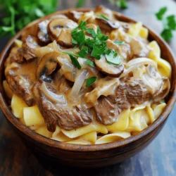 - 450 g Rinderfilet oder Hüftsteak, in dünne Streifen geschnitten - 1 mittelgroße Zwiebel, gewürfelt - 2 Knoblauchzehen, fein gehackt - 225 g Champignons, in Scheiben geschnitten - 240 ml Rinderbrühe - 1 Esslöffel Worcestershire-Sauce Die Hauptzutaten sind wichtig für den vollen Geschmack. Rinderfilet oder Hüftsteak gibt dem Gericht eine zarte Textur. Zwiebeln und Knoblauch bringen eine schöne Süße und Tiefe. Champignons fügen Umami hinzu und machen das Gericht reichhaltig. Rinderbrühe sorgt für eine kräftige Basis, während Worcestershire-Sauce einen besonderen Kick gibt. - 1 Teelöffel getrockneter Thymian - 1 Teelöffel Paprika - Salz und Pfeffer nach Geschmack - 240 g saure Sahne - 340 g Eiernudeln - 2 Esslöffel Olivenöl - Frische Petersilie zur Garnitur Die Gewürze bringen viel Aroma ins Spiel. Thymian und Paprika sind perfekt für das Rindfleisch. Salz und Pfeffer sind einfach, aber wichtig, um alles gut abzurunden. Saure Sahne macht die Sauce cremig und leicht säuerlich, was das Gericht lebendig macht. Eiernudeln sind eine tolle Wahl, da sie die Sauce gut einfangen. Frische Petersilie als Garnitur sieht schön aus und bringt Farbe. Für das vollständige Rezept, siehe [Full Recipe]. Um das Rindfleisch zuzubereiten, stelle ich den Instant Pot auf die 'Sauté'-Stufe ein. Ich gebe Olivenöl hinzu und warte, bis es heiß ist. Dann füge ich die Rindfleischstreifen hinzu und würze sie mit Salz und Pfeffer. Ich brate das Fleisch für etwa 3-4 Minuten an, bis es schön braun ist. Sobald es fertig ist, nehme ich das Rindfleisch aus dem Topf und lege es auf einen Teller. Im gleichen Topf gebe ich die gewürfelte Zwiebel hinzu. Ich schwitze sie für ca. 3 Minuten an, bis sie glasig ist. Danach füge ich den gehackten Knoblauch und die in Scheiben geschnittenen Champignons hinzu. Ich brate alles für weitere 3-4 Minuten, bis die Pilze zart sind. Wenn du magst, kannst du auch Karotten hinzufügen, um mehr Geschmack und Farbe zu bekommen. Jetzt ist es Zeit, den Topf abzulöschen. Ich gieße die Rinderbrühe und die Worcestershire-Sauce in den Topf. Mit einem Holzlöffel kratze ich den Boden des Topfes ab, um die leckeren Reste zu lösen. Das gibt der Sauce viel Geschmack. Ich lege die Eiernudeln direkt über die Fleischmischung. Es ist wichtig, nicht umzurühren. Dann schließe ich den Deckel des Instant Pots. Ich stelle das Ventil auf 'Sealing' und wähle 'Manual' oder 'Pressure Cook' bei hohem Druck für 7 Minuten. So werden die Nudeln perfekt gekocht. Nach der Kochzeit kann ich den Druck schnell ablassen. Ich stelle vorsichtig das Ventil auf 'Venting'. Dann öffne ich den Deckel und rühre die saure Sahne unter die Mischung. So wird alles schön cremig. Wenn die Sauce zu dick ist, kann ich sie mit etwas Brühe oder Wasser anpassen. Ich schmecke das Gericht ab und passe die Gewürze nach Bedarf an. Heiß servieren und mit frischer Petersilie garnieren. Für die vollständige Anleitung und alle Details, schau dir das [Full Recipe] an. Wählen Sie das richtige Rindfleisch für Ihr Stroganoff. Rinderfilet oder Hüftsteak sind ideal. Sie sind zart und schmecken hervorragend. Schneiden Sie das Fleisch in dünne Streifen. So garen sie gleichmäßig und schnell. Achten Sie darauf, das Fleisch nicht zu lange anzubraten. Eine schöne Bräunung reicht aus. Zu langes Braten macht das Fleisch zäh. Um ein Anbrennen zu vermeiden, ist die Temperaturkontrolle wichtig. Erhitzen Sie den Instant Pot gut, bevor Sie das Öl hinzufügen. Achten Sie darauf, das Rindfleisch nicht zu überladen. Arbeiten Sie in Chargen, wenn nötig. Nach dem Anbraten müssen Sie den Topf ablöschen. Gießen Sie die Rinderbrühe hinein und kratzen Sie den Boden mit einem Holzlöffel ab. So lösen Sie die angebrannten Stücke und verleihen dem Gericht mehr Geschmack. Die Konsistenz der Sauce ist entscheidend. Nach dem Kochen rühren Sie die saure Sahne gut ein. Sie macht die Sauce cremig und reichhaltig. Wenn die Sauce zu dick ist, fügen Sie etwas Brühe hinzu. Das hilft, die perfekte Textur zu erreichen. Passen Sie die Gewürze nach Ihrem Geschmack an. So wird Ihr Stroganoff einzigartig und lecker. Weitere Anpassungen finden Sie im [Full Recipe]. {{image_4}} Möchten Sie Beef Stroganoff ohne Fleisch? Kein Problem! Sie können Rindfleisch durch Pilze oder Tofu ersetzen. Champignons bieten einen herzhaften Geschmack und eine tolle Textur. Tofu fügt Protein hinzu und nimmt die Aromen gut auf. Schneiden Sie den Tofu in Würfel und braten Sie ihn bis er goldbraun ist. Verwenden Sie die gleichen Gewürze wie im Originalrezept. So bleibt der Geschmack trotzdem intensiv und lecker. Die Gewürze machen den Unterschied. Sie können die Gewürze ganz nach Ihrem Geschmack anpassen. Fügen Sie zum Beispiel etwas Knoblauchpulver oder frische Kräuter wie Thymian hinzu. Auch ein Hauch von Muskatnuss kann den Geschmack verbessern. Experimentieren Sie mit Paprika oder sogar Chili für etwas Schärfe. So wird Ihr Gericht einzigartig und persönlich. Was passt gut zu Beef Stroganoff? Servieren Sie es mit Reis oder Kartoffeln. Diese Beilagen nehmen die leckere Sauce gut auf. Auch ein frischer Salat kann eine tolle Ergänzung sein. Sie können auch gedünstetes Gemüse dazu reichen, um mehr Farbe und Nährstoffe auf den Teller zu bringen. So wird Ihr Essen nicht nur schmackhaft, sondern auch gesund und ausgewogen. Um Reste von Beef Stroganoff richtig zu lagern, lasse das Gericht zuerst abkühlen. Fülle es dann in einen luftdichten Behälter. So bleibt das Essen frisch und lecker. Du kannst es bis zu drei Tage im Kühlschrank aufbewahren. Wenn du es erneut erwärmst, stelle sicher, dass es richtig heiß ist. Wenn du mehr Beef Stroganoff zubereitest, kannst du es einfrieren. Fülle die abgekühlte Mischung in einen gefrierfesten Behälter. Achte darauf, etwas Platz für die Ausdehnung zu lassen. So bleibt der Geschmack erhalten. Um es später zu genießen, tau das Gericht im Kühlschrank auf. Erwärme es dann in einem Topf oder in der Mikrowelle, bis es heiß ist. Füge eventuell etwas Brühe hinzu, um die Konsistenz zu verbessern. Beef Stroganoff bleibt im Kühlschrank bis zu drei Tage frisch. Wenn du es einfrierst, kann es bis zu drei Monate halten. Achte darauf, es gut zu verpacken. So vermeidest du Gefrierbrand und behältst den vollen Geschmack. Wenn du unsicher bist, rieche daran oder schaue nach Anzeichen von Verderb. So kannst du sicher sein, dass es noch gut ist. Die gesamte Kochzeit für Beef Stroganoff im Instant Pot beträgt etwa 45 Minuten. Dies umfasst die Vorbereitungszeit und die Kochzeit. Die Zubereitung selbst dauert ungefähr 15 Minuten. Das Kochen unter Druck nimmt dann 7 Minuten in Anspruch. Danach lassen Sie den Druck schnell ab, um sofort zu genießen. Ja, Sie können andere Nudeln verwenden. Eiernudeln sind traditionell, aber auch Spaghetti oder Fusilli sind möglich. Achten Sie darauf, die Kochzeit entsprechend anzupassen. Bei dünneren Nudeln sollten Sie die Zeit reduzieren, um sie nicht zu überkochen. Das Rezept ergibt vier Portionen. Es ist perfekt für ein Abendessen mit der Familie oder Freunden. Jeder wird mit dieser herzhaften Mahlzeit zufrieden sein. Ja, Sie können das Rezept leicht anpassen. Wenn Sie die Menge verdoppeln möchten, erhöhen Sie alle Zutaten entsprechend. Achten Sie jedoch darauf, dass der Instant Pot genug Platz hat. Für weniger Portionen können Sie die Zutaten halbieren. Die Kochzeit bleibt gleich. Im Artikel haben wir die wichtigsten Zutaten für ein köstliches Rindfleisch Stroganoff im Instant Pot besprochen. Wir haben die Hauptzutaten wie Rindfleisch, Zwiebeln und Champignons sowie die Gewürze behandelt. Zudem gab es eine Schritt-für-Schritt-Anleitung zur Zubereitung und wertvolle Tipps zur Fleischwahl und Konsistenz. Ich hoffe, die Variationen inspirierten euch, das Rezept anzupassen. Denkt daran, eure Reste richtig zu lagern. Mit diesen Tipps gelingt euer Stroganoff immer. Viel Spaß beim Kochen!