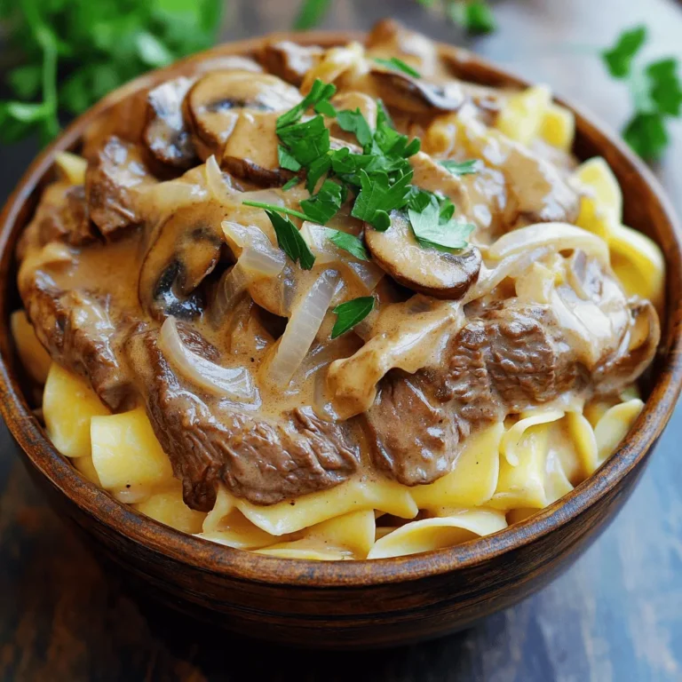 - 450 g Rinderfilet oder Hüftsteak, in dünne Streifen geschnitten - 1 mittelgroße Zwiebel, gewürfelt - 2 Knoblauchzehen, fein gehackt - 225 g Champignons, in Scheiben geschnitten - 240 ml Rinderbrühe - 1 Esslöffel Worcestershire-Sauce Die Hauptzutaten sind wichtig für den vollen Geschmack. Rinderfilet oder Hüftsteak gibt dem Gericht eine zarte Textur. Zwiebeln und Knoblauch bringen eine schöne Süße und Tiefe. Champignons fügen Umami hinzu und machen das Gericht reichhaltig. Rinderbrühe sorgt für eine kräftige Basis, während Worcestershire-Sauce einen besonderen Kick gibt. - 1 Teelöffel getrockneter Thymian - 1 Teelöffel Paprika - Salz und Pfeffer nach Geschmack - 240 g saure Sahne - 340 g Eiernudeln - 2 Esslöffel Olivenöl - Frische Petersilie zur Garnitur Die Gewürze bringen viel Aroma ins Spiel. Thymian und Paprika sind perfekt für das Rindfleisch. Salz und Pfeffer sind einfach, aber wichtig, um alles gut abzurunden. Saure Sahne macht die Sauce cremig und leicht säuerlich, was das Gericht lebendig macht. Eiernudeln sind eine tolle Wahl, da sie die Sauce gut einfangen. Frische Petersilie als Garnitur sieht schön aus und bringt Farbe. Für das vollständige Rezept, siehe [Full Recipe]. Um das Rindfleisch zuzubereiten, stelle ich den Instant Pot auf die 'Sauté'-Stufe ein. Ich gebe Olivenöl hinzu und warte, bis es heiß ist. Dann füge ich die Rindfleischstreifen hinzu und würze sie mit Salz und Pfeffer. Ich brate das Fleisch für etwa 3-4 Minuten an, bis es schön braun ist. Sobald es fertig ist, nehme ich das Rindfleisch aus dem Topf und lege es auf einen Teller. Im gleichen Topf gebe ich die gewürfelte Zwiebel hinzu. Ich schwitze sie für ca. 3 Minuten an, bis sie glasig ist. Danach füge ich den gehackten Knoblauch und die in Scheiben geschnittenen Champignons hinzu. Ich brate alles für weitere 3-4 Minuten, bis die Pilze zart sind. Wenn du magst, kannst du auch Karotten hinzufügen, um mehr Geschmack und Farbe zu bekommen. Jetzt ist es Zeit, den Topf abzulöschen. Ich gieße die Rinderbrühe und die Worcestershire-Sauce in den Topf. Mit einem Holzlöffel kratze ich den Boden des Topfes ab, um die leckeren Reste zu lösen. Das gibt der Sauce viel Geschmack. Ich lege die Eiernudeln direkt über die Fleischmischung. Es ist wichtig, nicht umzurühren. Dann schließe ich den Deckel des Instant Pots. Ich stelle das Ventil auf 'Sealing' und wähle 'Manual' oder 'Pressure Cook' bei hohem Druck für 7 Minuten. So werden die Nudeln perfekt gekocht. Nach der Kochzeit kann ich den Druck schnell ablassen. Ich stelle vorsichtig das Ventil auf 'Venting'. Dann öffne ich den Deckel und rühre die saure Sahne unter die Mischung. So wird alles schön cremig. Wenn die Sauce zu dick ist, kann ich sie mit etwas Brühe oder Wasser anpassen. Ich schmecke das Gericht ab und passe die Gewürze nach Bedarf an. Heiß servieren und mit frischer Petersilie garnieren. Für die vollständige Anleitung und alle Details, schau dir das [Full Recipe] an. Wählen Sie das richtige Rindfleisch für Ihr Stroganoff. Rinderfilet oder Hüftsteak sind ideal. Sie sind zart und schmecken hervorragend. Schneiden Sie das Fleisch in dünne Streifen. So garen sie gleichmäßig und schnell. Achten Sie darauf, das Fleisch nicht zu lange anzubraten. Eine schöne Bräunung reicht aus. Zu langes Braten macht das Fleisch zäh. Um ein Anbrennen zu vermeiden, ist die Temperaturkontrolle wichtig. Erhitzen Sie den Instant Pot gut, bevor Sie das Öl hinzufügen. Achten Sie darauf, das Rindfleisch nicht zu überladen. Arbeiten Sie in Chargen, wenn nötig. Nach dem Anbraten müssen Sie den Topf ablöschen. Gießen Sie die Rinderbrühe hinein und kratzen Sie den Boden mit einem Holzlöffel ab. So lösen Sie die angebrannten Stücke und verleihen dem Gericht mehr Geschmack. Die Konsistenz der Sauce ist entscheidend. Nach dem Kochen rühren Sie die saure Sahne gut ein. Sie macht die Sauce cremig und reichhaltig. Wenn die Sauce zu dick ist, fügen Sie etwas Brühe hinzu. Das hilft, die perfekte Textur zu erreichen. Passen Sie die Gewürze nach Ihrem Geschmack an. So wird Ihr Stroganoff einzigartig und lecker. Weitere Anpassungen finden Sie im [Full Recipe]. {{image_4}} Möchten Sie Beef Stroganoff ohne Fleisch? Kein Problem! Sie können Rindfleisch durch Pilze oder Tofu ersetzen. Champignons bieten einen herzhaften Geschmack und eine tolle Textur. Tofu fügt Protein hinzu und nimmt die Aromen gut auf. Schneiden Sie den Tofu in Würfel und braten Sie ihn bis er goldbraun ist. Verwenden Sie die gleichen Gewürze wie im Originalrezept. So bleibt der Geschmack trotzdem intensiv und lecker. Die Gewürze machen den Unterschied. Sie können die Gewürze ganz nach Ihrem Geschmack anpassen. Fügen Sie zum Beispiel etwas Knoblauchpulver oder frische Kräuter wie Thymian hinzu. Auch ein Hauch von Muskatnuss kann den Geschmack verbessern. Experimentieren Sie mit Paprika oder sogar Chili für etwas Schärfe. So wird Ihr Gericht einzigartig und persönlich. Was passt gut zu Beef Stroganoff? Servieren Sie es mit Reis oder Kartoffeln. Diese Beilagen nehmen die leckere Sauce gut auf. Auch ein frischer Salat kann eine tolle Ergänzung sein. Sie können auch gedünstetes Gemüse dazu reichen, um mehr Farbe und Nährstoffe auf den Teller zu bringen. So wird Ihr Essen nicht nur schmackhaft, sondern auch gesund und ausgewogen. Um Reste von Beef Stroganoff richtig zu lagern, lasse das Gericht zuerst abkühlen. Fülle es dann in einen luftdichten Behälter. So bleibt das Essen frisch und lecker. Du kannst es bis zu drei Tage im Kühlschrank aufbewahren. Wenn du es erneut erwärmst, stelle sicher, dass es richtig heiß ist. Wenn du mehr Beef Stroganoff zubereitest, kannst du es einfrieren. Fülle die abgekühlte Mischung in einen gefrierfesten Behälter. Achte darauf, etwas Platz für die Ausdehnung zu lassen. So bleibt der Geschmack erhalten. Um es später zu genießen, tau das Gericht im Kühlschrank auf. Erwärme es dann in einem Topf oder in der Mikrowelle, bis es heiß ist. Füge eventuell etwas Brühe hinzu, um die Konsistenz zu verbessern. Beef Stroganoff bleibt im Kühlschrank bis zu drei Tage frisch. Wenn du es einfrierst, kann es bis zu drei Monate halten. Achte darauf, es gut zu verpacken. So vermeidest du Gefrierbrand und behältst den vollen Geschmack. Wenn du unsicher bist, rieche daran oder schaue nach Anzeichen von Verderb. So kannst du sicher sein, dass es noch gut ist. Die gesamte Kochzeit für Beef Stroganoff im Instant Pot beträgt etwa 45 Minuten. Dies umfasst die Vorbereitungszeit und die Kochzeit. Die Zubereitung selbst dauert ungefähr 15 Minuten. Das Kochen unter Druck nimmt dann 7 Minuten in Anspruch. Danach lassen Sie den Druck schnell ab, um sofort zu genießen. Ja, Sie können andere Nudeln verwenden. Eiernudeln sind traditionell, aber auch Spaghetti oder Fusilli sind möglich. Achten Sie darauf, die Kochzeit entsprechend anzupassen. Bei dünneren Nudeln sollten Sie die Zeit reduzieren, um sie nicht zu überkochen. Das Rezept ergibt vier Portionen. Es ist perfekt für ein Abendessen mit der Familie oder Freunden. Jeder wird mit dieser herzhaften Mahlzeit zufrieden sein. Ja, Sie können das Rezept leicht anpassen. Wenn Sie die Menge verdoppeln möchten, erhöhen Sie alle Zutaten entsprechend. Achten Sie jedoch darauf, dass der Instant Pot genug Platz hat. Für weniger Portionen können Sie die Zutaten halbieren. Die Kochzeit bleibt gleich. Im Artikel haben wir die wichtigsten Zutaten für ein köstliches Rindfleisch Stroganoff im Instant Pot besprochen. Wir haben die Hauptzutaten wie Rindfleisch, Zwiebeln und Champignons sowie die Gewürze behandelt. Zudem gab es eine Schritt-für-Schritt-Anleitung zur Zubereitung und wertvolle Tipps zur Fleischwahl und Konsistenz. Ich hoffe, die Variationen inspirierten euch, das Rezept anzupassen. Denkt daran, eure Reste richtig zu lagern. Mit diesen Tipps gelingt euer Stroganoff immer. Viel Spaß beim Kochen!