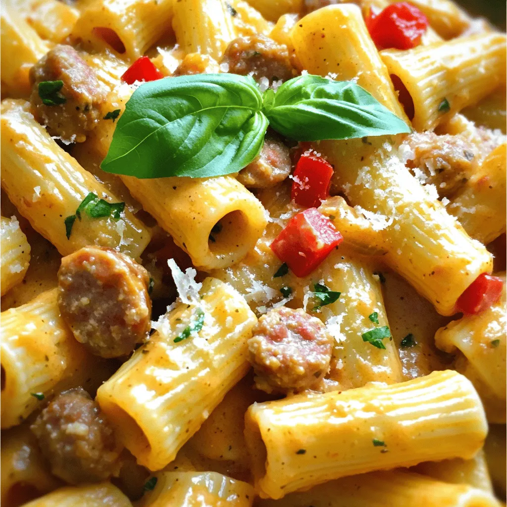 Hier sind die Zutaten, die du für die cremigen Wurst-Rigatoni benötigst: - 340 g Rigatoni-Pasta - 450 g italienische Wurst (ohne Haut oder in Stücke geschnitten) - 1 mittelgroße Zwiebel, gewürfelt - 3 Knoblauchzehen, fein gehackt - 1 rote Paprika, gewürfelt - 240 ml Sahne - 240 ml Hühnerbrühe - 100 g geriebener Parmesan - 2 Esslöffel Olivenöl - 1 Teelöffel getrockneter Oregano - ½ Teelöffel rote Pfefferflocken (nach Geschmack anpassen) - Salz und Pfeffer nach Geschmack - Frische Basilikumblätter zur Garnitur Frische Zutaten bringen mehr Geschmack. Sie sind oft knackiger und nährstoffreicher. Wenn du frische Wurst kaufst, achte auf die Farbe. Sie sollte lebendig und hell sein. Frisches Gemüse hat eine feste Textur und einen starken Duft. Gefrorene Zutaten können praktisch sein. Sie sind oft tiefgekühlt, wenn sie frisch sind. So bleiben ihre Nährstoffe erhalten. Achte darauf, gefrorene Wurst und Gemüse in der richtigen Qualität zu wählen. Lass sie im Kühlschrank auftauen, bevor du sie verwendest. Du kannst das Gericht leicht anpassen. Für eine vegane Version nimm pflanzliche Wurst. Diese gibt es in vielen Geschmacksrichtungen. Verwende auch pflanzliche Sahne und Brühe. Für eine glutenfreie Variante wähle glutenfreie Rigatoni. Sie sind in vielen Supermärkten erhältlich. Achte ebenfalls darauf, dass die Wurst glutenfrei ist. So kannst du das Rezept genießen, ohne auf den Geschmack zu verzichten. Um die perfekte Rigatoni zu kochen, beginne mit einem großen Topf. Fülle ihn mit Wasser und bringe es zum Kochen. Achte darauf, genug Salz hinzuzufügen. Das Wasser sollte wie das Meer schmecken. Gib die Rigatoni in das kochende Wasser. Koche sie nach den Anweisungen auf der Packung. Normalerweise dauert es etwa 10 bis 12 Minuten. Rühre gelegentlich, damit sie nicht kleben. Wenn die Pasta al dente ist, gieße sie ab, aber behalte etwas Nudelwasser. Das Wasser ist wichtig für die Sauce. Für die Wurst verwende italienische Wurst ohne Haut. Erhitze in einer großen Pfanne Olivenöl bei mittlerer Hitze. Füge die Wurst hinzu und zerkleinere sie mit einem Spatel. Brate sie 5 bis 7 Minuten, bis sie goldbraun ist. So erhältst du eine schöne Textur. Achte darauf, sie gleichmäßig zu braten. Wenn die Wurst gut gebräunt ist, ist das der richtige Moment für das Gemüse. Für die Sauce beginne, indem du die Hühnerbrühe in die Pfanne mit der Wurst gießt. Lass sie zum Simmern kommen. Jetzt füge die Sahne hinzu und rühre gut um. Der Parmesan ist der Schlüssel zur Cremigkeit. Gib ihn ebenfalls in die Pfanne. Rühre alles gut durch, bis die Sauce dick ist. Oregano und rote Pfefferflocken geben der Sauce Geschmack. Schmecke die Sauce mit Salz und Pfeffer ab. Jetzt kannst du die gekochten Rigatoni in die Sauce geben. Mische alles gut und verwende das Nudelwasser, um die Konsistenz zu verbessern. Für das vollständige Rezept, schau dir das Rezept für Cremige Wurst-Rigatoni an. Um die Sauce für deine cremigen Wurst-Rigatoni perfekt zu machen, achte auf die Sahne. Sie gibt eine tolle, cremige Textur. Wenn die Sauce zu dick ist, füge etwas vom Nudelwasser hinzu. Es hilft, die richtige Konsistenz zu finden. Rühre die Sauce gut um, damit sich alles schön verbindet. Ein häufiger Fehler ist, die Wurst zu lange zu braten. Sie wird dann trocken. Achte darauf, sie nur goldbraun zu braten. Ein weiterer Fehler ist, die Sauce nicht genug zu würzen. Probiere sie während der Zubereitung. So kannst du den Geschmack anpassen. Mische auch die Zutaten gut, damit die Aromen gleichmäßig verteilt sind. Zu cremigen Wurst-Rigatoni passen viele Beilagen. Ein einfacher grüner Salat bringt Frische. Auch knuspriges Brot ist ideal, um die Sauce aufzutunken. Du kannst auch gedünstetes Gemüse dazu servieren. Es ergänzt die Aromen und gibt einen schönen Farbtupfer. Probier es aus und finde deine Lieblingskombination! {{image_4}} Die Wahl der Wurst ist wichtig. Du kannst verschiedene Sorten verwenden. Scharfe Wurst bringt mehr Kick. Milder Geschmack kommt von süßer Wurst. Probiere auch Geflügel- oder vegetarische Varianten. Jede Wurst bringt ihren eigenen Geschmack. Mixe und kombiniere sie für neue Ideen. So wird dein Gericht einzigartig. Gemüse macht die Wurst-Rigatoni bunt und gesund. Du kannst frisches Gemüse hinzufügen. In der Sommerzeit sind Zucchini und Auberginen toll. Im Winter passen Grünkohl oder Spinat gut dazu. Auch gefrorenes Gemüse ist eine gute Wahl. Achte darauf, die Menge anzupassen. Das Gemüse sollte nicht die Wurst überdecken. Es ergänzt die Aromen perfekt. Gewürze und Kräuter bringen Leben in deine Rigatoni. Oregano ist ein Klassiker, aber du kannst auch Basilikum oder Thymian probieren. Füge ein wenig Zitronenschale für Frische hinzu. Experimentiere mit roten Pfefferflocken für Schärfe. Sei mutig und teste neue Kombinationen. So findest du deinen persönlichen Lieblingsgeschmack. Schau dir auch die [Full Recipe] für mehr Tipps an. Um die Reste deiner cremigen Wurst-Rigatoni gut zu lagern, benutze einen luftdichten Behälter. Lass das Gericht zuerst auf Raumtemperatur abkühlen. Danach deckst du es ab und stellst es in den Kühlschrank. So bleiben die Aromen frisch. Du kannst die Reste bis zu drei Tage aufbewahren. Achte darauf, dass die Reste nicht länger als nötig draußen bleiben. Wenn du die Wurst-Rigatoni aufwärmen möchtest, mache das am besten in einer Pfanne. Füge einen Spritzer Hühnerbrühe oder Sahne hinzu. Das hilft, die Cremigkeit zurückzubringen. Erhitze die Mischung bei mittlerer Hitze. Rühre oft um, damit nichts anbrennt. So bleibt das Gericht lecker und cremig. Die Wurst-Rigatoni bleiben im Kühlschrank etwa drei Tage frisch. Achte darauf, dass der Behälter gut verschlossen ist. Du kannst die Rigatoni auch einfrieren. In einem gefrierfesten Behälter halten sie bis zu drei Monate. Zum Auftauen stelle sie einfach über Nacht in den Kühlschrank. So bleiben Geschmack und Textur gut. Ja, du kannst die Rigatoni im Voraus kochen. Koche sie al dente und gieße sie ab. Achte darauf, etwas Nudelwasser zu behalten. Dies hilft, die Sauce später zu lockern. Lagere die gekochten Rigatoni in einem luftdichten Behälter im Kühlschrank. So bleiben sie frisch für zwei bis drei Tage. Wenn du keine Wurst verwenden möchtest, probiere Hähnchen oder Gemüse. Hähnchenbrust ist eine gute Wahl. Du kannst es in kleine Stücke schneiden und anbraten. Für eine vegetarische Option sind geröstete Champignons oder Linsen ideal. Diese geben dem Gericht auch einen tollen Geschmack. Um das Gericht kinderfreundlicher zu machen, reduziere die Gewürze. Lass die roten Pfefferflocken weg, um es milder zu halten. Füge auch mehr Gemüse hinzu, wie Erbsen oder Karotten. Kinder lieben oft bunte Gerichte! Du kannst auch mehr Käse verwenden, um es cremiger und schmackhafter zu machen. Die Rezeptur für cremige Wurst-Rigatoni ist einfach und köstlich. Wir besprachen die besten Zutaten, wie frische Waren und vegane Optionen. Ich teilte Tipps zur Zubereitung und Fehler, die du vermeiden solltest. Du kannst die Sauce aufpeppen, indem du mit Gewürzen spielst. Denke daran, die Reste richtig zu lagern, damit sie länger frisch bleiben. Jetzt hast du alle Infos, um ein tolles Gericht zu genießen. Probier es aus und finde deinen eigenen Stil!