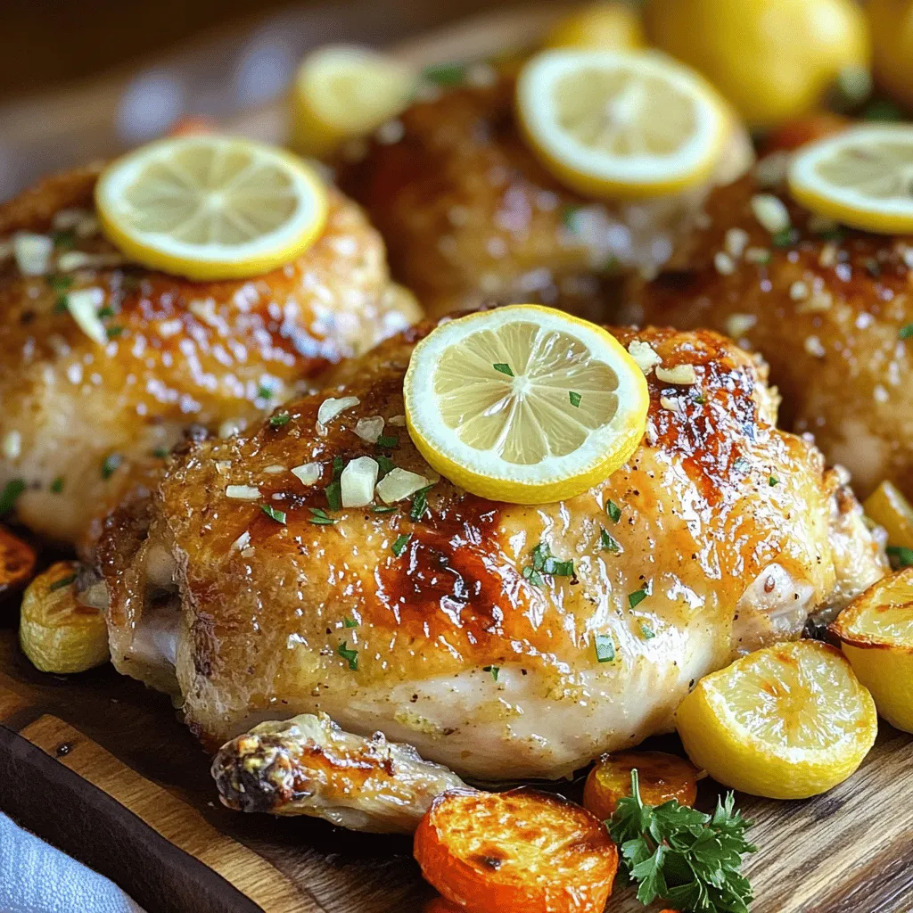 - 1 ganzes Hähnchen (ca. 1,8-2,3 kg) - 4 Zitronen (2 in Scheiben geschnitten, 2 ausgepresst) - 8 Knoblauchzehen, gehackt Die Hauptzutaten sind einfach. Ein ganzes Hähnchen ist der Star des Gerichts. Es wird saftig und aromatisch. Zitronen geben Frische und einen tollen Geschmack. Knoblauch sorgt für den nötigen Kick. Diese drei Zutaten machen das Gericht besonders lecker. - 60 ml Olivenöl - 1 Esslöffel frischer Rosmarin, gehackt (oder 1 Teelöffel getrocknet) - 1 Esslöffel frischer Thymian, gehackt (oder 1 Teelöffel getrocknet) - 1 Esslöffel Salz - 1 Teelöffel schwarzer Pfeffer - 1 Teelöffel Paprika Die Gewürze und Öle bringen Geschmack. Olivenöl macht das Hähnchen zart und saftig. Frische Kräuter wie Rosmarin und Thymian geben einen tollen Duft. Salz, Pfeffer und Paprika runden den Geschmack ab. Diese Zutaten sind einfach zu finden und sehr wichtig. - 240 ml natriumarme Hühnerbrühe - frische Petersilie, zum Garnieren (optional) Die Brühe hilft, das Hähnchen feucht zu halten. Sie macht auch eine leckere Sauce. Die Petersilie ist eine schöne Garnitur. Sie bringt Farbe auf den Teller. Diese kleinen Details machen das Gericht noch besser. Wenn Sie die [Full Recipe] ausprobieren, werden Sie begeistert sein! Heize deinen Ofen auf 220°C vor. Dies sorgt für die perfekte Bräunung. Nimm das Hähnchen und tupfe es gründlich mit Küchenpapier trocken. Trockenes Hähnchen wird knuspriger. Achte darauf, dass das Hähnchen gut abgetrocknet ist. Vermenge die Zutaten für die Marinade in einer kleinen Schüssel. Nutze gehackten Knoblauch, Olivenöl, Zitronensaft, Rosmarin, Thymian, Salz, Pfeffer und Paprika. Mische alles gut zusammen, bis es eine gleichmäßige Masse ergibt. Reibe dann die Marinade großzügig über das Hähnchen. Achte darauf, auch unter die Haut zu gelangen, um den Geschmack zu intensivieren. Fülle die Bauchhöhle des Hähnchens mit Zitronenscheiben. Das gibt zusätzlichen Geschmack beim Rösten. Bereite eine große Bratpfanne vor. Gieße die Hühnerbrühe hinein. Dies hilft, das Hähnchen saftig zu halten und gibt Geschmack. Setze das Hähnchen mit der Brust nach oben in die Bratpfanne. Röste es im vorgeheizten Ofen für etwa 1 Stunde und 20 Minuten. Die Innentemperatur sollte 75°C erreichen. Bast das Hähnchen alle 30 Minuten mit der Brühe. Das fördert eine schöne Bräunung und hält es feucht. Nimm das Hähnchen nach dem Rösten aus dem Ofen. Lass es mindestens 15 Minuten ruhen, bevor du es tranchierst. So verteilt sich der Saft im Fleisch. Tranchiere das Hähnchen und serviere es auf einer Platte. Du kannst etwas Bratensaft darüber träufeln, um den Geschmack zu verstärken. Garnieren ist optional, aber frische Petersilie sieht schön aus. Um das Hähnchen schön braun zu machen, nutzen Sie die Basting-Technik. Basting bedeutet, das Hähnchen während des Garens mehrmals mit dem Saft oder der Brühe zu übergießen. Dies hilft, die Haut knusprig und goldbraun zu halten. Mischen Sie dazu etwas Hühnerbrühe mit dem eigenen Saft des Hähnchens. Verwenden Sie einen Löffel oder eine Spritze, um die Flüssigkeit gleichmäßig zu verteilen. Wiederholen Sie diesen Schritt alle 30 Minuten. Nach dem Garen müssen Sie das Hähnchen ruhen lassen. Ruhen bedeutet, das Hähnchen nach dem Rösten für mindestens 15 Minuten stehen zu lassen. So können sich die Säfte im Fleisch verteilen. Dies macht das Hähnchen zarter und saftiger. Schneiden Sie das Hähnchen sofort nach dem Garen nicht an. Lassen Sie es einfach auf der Platte ruhen. Die Marinierzeit ist entscheidend für den Geschmack. Marinieren Sie das Hähnchen mindestens eine Stunde vor dem Garen. So kann die Marinade tief in das Fleisch eindringen. Wenn Sie Zeit haben, lassen Sie es über Nacht im Kühlschrank marinieren. Dies intensiviert den Geschmack und macht das Fleisch noch saftiger. Je länger es mariniert, desto besser wird das Aroma. {{image_4}} Du kannst die Kräuter leicht ändern. Statt Rosmarin und Thymian kannst du Oregano oder Estragon verwenden. Diese Kräuter geben dem Hähnchen einen anderen Geschmack. Auch frische Kräuter sind toll. Sie machen das Gericht lebendiger. Für Zitrusvariationen probiere Limetten oder Orangen. Diese Früchte bringen eine neue Frische ins Gericht. Das Füllen des Hähnchens kann variieren. Du kannst Gemüse wie Zwiebeln, Karotten oder Sellerie hinzufügen. Diese geben zusätzliches Aroma. Äpfel sind auch eine gute Wahl. Sie bringen eine süße Note und harmonieren gut mit dem Hähnchen. Denke daran, alles klein zu schneiden, damit es gut gart. Serviere das Hähnchen mit verschiedenen Beilagen. Geröstetes Gemüse passt gut dazu. Du kannst auch einen frischen Salat machen. Ein einfaches Kartoffelpüree ist ebenfalls lecker. Diese Beilagen ergänzen den Geschmack des Hähnchens. Achte darauf, die Beilagen auf einer großen Platte anzurichten. Das sieht schön aus und macht Appetit. Für mehr Details, siehe das [Full Recipe]. Wenn Sie Reste von Zitronen-Knoblauch-Geröstetem Hähnchen haben, lagern Sie diese im Kühlschrank. Wickeln Sie das Hähnchen in Frischhaltefolie oder legen Sie es in einen luftdichten Behälter. So bleibt das Fleisch frisch und saftig. Es ist am besten, die Reste innerhalb von drei Tagen zu essen. Um die Reste aufzuwärmen, nutzen Sie die Ofenmethode. Vorheizen auf 180°C. Legen Sie das Hähnchen in eine Auflaufform und gießen Sie etwas Brühe oder Wasser hinzu. Decken Sie die Form mit Alufolie ab. Dies hilft, das Hähnchen saftig zu halten. Erwärmen Sie es für etwa 20 Minuten oder bis es durch und heiß ist. Um das Hähnchen länger haltbar zu machen, können Sie es einfrieren. Teilen Sie das Hähnchen in Portionen und legen Sie es in Gefrierbeutel. Achten Sie darauf, die Luft herauszudrücken. So bleibt das Hähnchen bis zu drei Monate frisch. Zum Auftauen legen Sie es einfach über Nacht in den Kühlschrank. Die ideale Innentemperatur für Hähnchen liegt bei 75°C. Dies stellt sicher, dass alle Bakterien abgetötet sind. Verwenden Sie ein Fleischthermometer, um die Temperatur zu überprüfen. Stechen Sie in die dickste Stelle des Schenkels. Der Saft sollte klar sein, nicht rosa. Dies zeigt, dass das Hähnchen gut durchgegart ist. Ja, Sie können das Rezept im Voraus zubereiten. Marinieren Sie das Hähnchen bis zu 24 Stunden vorher. Dies fördert den Geschmack und macht das Fleisch zart. Lagern Sie es im Kühlschrank. Nehmen Sie es eine Stunde vor dem Garen aus dem Kühlschrank. Lassen Sie es Raumtemperatur erreichen, bevor Sie es rösten. Eine Portion Hähnchen reicht in der Regel für 4-6 Personen. Das hängt von der Größe des Hähnchens und dem Appetit der Gäste ab. Wenn Sie eine größere Runde haben, planen Sie mehr Hähnchen ein. Reste sind köstlich für Sandwiches oder Salate. Ja, das Rezept ist von Natur aus glutenfrei. Alle Zutaten sind glutenfrei, solange Sie keine zusätzlichen Zutaten hinzufügen. Achten Sie darauf, glutenfreie Brühe zu verwenden, falls nötig. So bleiben Sie bei einer glutenfreien Ernährung. Zu diesem Gericht passen viele Beilagen gut. Servieren Sie es mit geröstetem Gemüse oder einem frischen Salat. Kartoffeln oder Reis sind ebenfalls gute Optionen. Für Getränke empfehlen sich Weißwein oder ein spritziger Limonade. Diese ergänzen die Aromen des Hähnchens perfekt. Zusammenfassend haben wir die Zutaten, Anleitung und Tipps für ein köstliches Zitronen-Knoblauch-Geröstetes Hähnchen betrachtet. Achte auf die Marinade und die Ruhezeit für zartes Fleisch. Probiere auch Variationen aus, um dein Gericht zu erweitern. Jede Zutat und jeder Schritt trägt zum Geschmack bei. Nutze die Lagerinformationen, um Reste frisch zu halten. Mit diesen einfachen Tipps gelingt dir ein tolles Gericht, das alle begeistert.