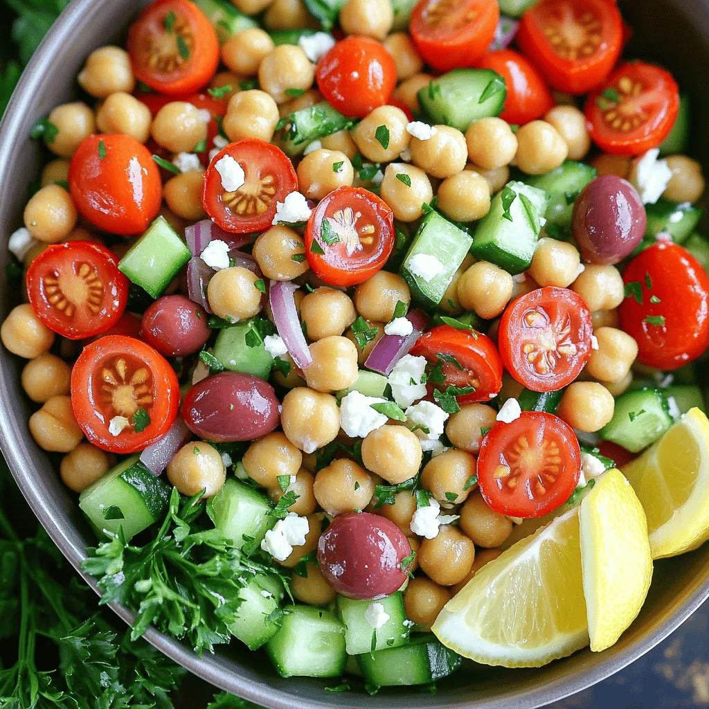 - 1 Dose (425 g) Kichererbsen - 250 g Kirschtomaten - 1 Salatgurke - 1/2 rote Zwiebel - 75 g Kalamata-Oliven - 125 g Feta-Käse - 60 ml Olivenöl - 30 ml Zitronensaft - 1 Teelöffel getrockneter Oregano - Salz und schwarzer Pfeffer Ich liebe es, frische Zutaten zu nutzen. Kichererbsen sind die Basis dieses Salats. Sie sind gesund und voller Eiweiß. Kirschtomaten bringen Farbe und Süße. Die Salatgurke macht den Salat knackig. Für den besonderen Geschmack füge ich rote Zwiebel hinzu. Sie gibt einen tollen Biss. Kalamata-Oliven bringen eine salzige Note. Feta-Käse rundet alles mit Cremigkeit ab. Das Dressing ist einfach, aber voller Geschmack. Olivenöl und Zitronensaft machen es frisch. Oregano gibt eine mediterrane Note. Mit Salz und Pfeffer verfeinere ich es nach meinem Geschmack. Jede Zutat trägt zu einem gesunden Erlebnis bei. Du kannst mit diesen Zutaten kreativ sein. Für die vollständige Anleitung schau dir das Full Recipe an. Zuerst spüle ich die Kichererbsen gut ab. Das ist wichtig, um den Dosen-Geschmack loszuwerden. Danach lasse ich sie abtropfen. Während die Kichererbsen abtropfen, schneide ich das Gemüse. Ich nehme Kirschtomaten und halbiere sie. Dann würfle ich die Salatgurke. Schließlich hacke ich die rote Zwiebel. Die Kalamata-Oliven schneide ich in zwei Hälften. So habe ich alle frischen Zutaten für meinen Salat bereit. Jetzt bereite ich das Dressing vor. In einer kleinen Schüssel mische ich das Olivenöl und den Zitronensaft. Dann füge ich den getrockneten Oregano hinzu. Ich gebe eine Prise Salz und schwarzen Pfeffer dazu. Ich rühre die Zutaten gut um. Das Dressing wird so schön gleichmäßig und lecker. Als Nächstes kombiniere ich alle Zutaten in einer großen Schüssel. Ich gebe die Kichererbsen, das Gemüse und die Oliven hinein. Dann streue ich den zerbröselten Feta-Käse und die gehackte Petersilie darüber. Jetzt gieße ich das Dressing gleichmäßig über die Salatzutaten. Ich mische alles vorsichtig. So umhüllt das Dressing jede Zutat. Für das beste Aroma lasse ich den Salat mindestens 15 Minuten ruhen, bevor ich ihn serviere. Du kannst den Salat kalt oder bei Zimmertemperatur genießen. Du findest die vollständige Anleitung im Full Recipe. Um den Geschmack zu verbessern, denke an die Marinierzeit. Lass den Salat mindestens 15 Minuten ruhen. So können die Aromen gut ziehen. Frische Kräuter sind ein Muss. Verwende Petersilie oder Minze für mehr Frische. Präsentiere den Salat in einer großen Servierschüssel. Das sieht einladend aus. Garnier den Salat mit etwas Olivenöl und frischer Petersilie. Zitronenscheiben an der Seite geben einen schönen Akzent. Bereite die Zutaten im Voraus vor. Das spart Zeit, besonders wenn du Gäste hast. Lass den Salat mindestens 15 Minuten ruhen. So entfalten sich die Aromen richtig. Du wirst den Unterschied schmecken. Für das vollständige Rezept, schau dir den Full Recipe an. {{image_4}} Um den mediterranen Kichererbsensalat noch schmackhafter zu machen, können Sie zusätzliche Zutaten hinzufügen. Eine Avocado bringt eine cremige Note. Sie ist reich an gesunden Fetten. Einfach die Avocado in kleine Stücke schneiden und unter den Salat mischen. Paprika oder Zucchini sind auch tolle Ergänzungen. Diese Gemüse sorgen für mehr Farbe und Crunch. Schneiden Sie die Paprika in kleine Würfel oder die Zucchini in dünne Scheiben. Fügen Sie diese einfach zu den anderen Zutaten hinzu. Das Dressing kann den Geschmack des Salats stark beeinflussen. Ein Balsamico-Dressing ist eine köstliche Alternative. Es hat eine süß-säuerliche Note, die gut zu den Kichererbsen passt. Mischen Sie einfach Balsamico-Essig mit Olivenöl, Salz und Pfeffer. Ein Joghurt-Dressing ist eine gesunde Option. Es macht den Salat cremiger. Mischen Sie Joghurt mit Zitronensaft und Kräutern. Dies gibt dem Salat eine frische Note. Für vegane Esser gibt es eine einfache Anpassung. Lassen Sie den Feta-Käse weg. Der Salat bleibt lecker und nahrhaft ohne Käse. Glutenfreie Zutaten sind ebenfalls wichtig. Achten Sie darauf, dass alle Zutaten, die Sie wählen, glutenfrei sind. So können auch Menschen mit Glutenunverträglichkeit den Salat genießen. Für das vollständige Rezept und die Zubereitung schauen Sie sich bitte [Full Recipe] an. Bewahre den Salat in einem luftdichten Behälter auf. So bleibt er frisch. Im Kühlschrank hält sich der mediterrane Kichererbsensalat etwa 3 bis 5 Tage. Achte darauf, den Behälter gut zu verschließen. Dadurch vermeidest du Gerüche und Feuchtigkeitsverlust. Du kannst die einzelnen Zutaten getrennt lagern. Das hilft, die Frische zu bewahren. Lagere Kichererbsen, Gemüse und Dressing in eigenen Behältern. Wenn du alles getrennt hältst, bleibt der Salat länger knackig. So bleibt der Geschmack auch beim späteren Essen optimal. Einfrieren ist eine gute Option, wenn du Reste hast. Teile den Salat in Portionen auf. Verwende einen gefrierfesten Behälter oder einen Beutel. Achte darauf, die Luft herauszudrücken. Zum Auftauen lege den Salat einfach in den Kühlschrank. Er kann gut in Bowls oder Wraps verwendet werden. Der mediterrane Kichererbsensalat bleibt etwa drei bis fünf Tage frisch. Bewahre ihn in einem luftdichten Behälter im Kühlschrank auf. Die Kichererbsen und das Gemüse halten sich gut. Achte darauf, dass der Salat nicht mit anderen Lebensmitteln in Kontakt kommt, um den Geschmack zu bewahren. Ja, du kannst den Salat im Voraus zubereiten. Bereite die Zutaten bis zu zwei Tage vorher vor. Lagere die Kichererbsen, das Gemüse und das Dressing getrennt. Mische alles erst kurz vor dem Servieren. So bleiben die Zutaten frisch und knackig. Zu diesem Salat passen viele Beilagen. Serviere ihn mit Pita-Brot oder Fladenbrot. Oliven oder Hummus ergänzen das Gericht gut. Zu trinken empfehle ich Wasser mit Zitrone oder ein leichtes, fruchtiges Getränk. Diese Kombination macht deine Mahlzeit noch köstlicher. Dieser Blogpost erklärt, wie man einen leckeren mediterranen Kichererbsensalat zubereitet. Wir haben die Zutaten, das Dressing und die Schritt-für-Schritt-Anleitung besprochen. Zudem gab es Tipps zur Lagerung und Variationen für besondere Diäten. Am Ende ist dieser Salat nicht nur einfach zuzubereiten, sondern auch gesund und vielseitig. Besondere Zutaten und alternative Dressings machen ihn spannend. Probier ihn aus und finde deine Lieblingsversion!