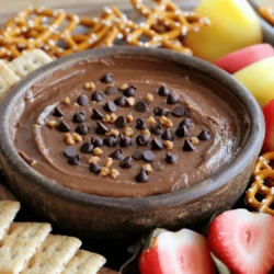 Für den perfekten Chocolate Chip Cookie Dough Dip brauchst du einige einfache Zutaten: - 1 Tasse Allzweckmehl - 1/2 Tasse brauner Zucker, gepackt - 1/4 Tasse Kristallzucker - 1/2 Tasse ungesalzene Butter, weich - 1 Teelöffel Vanilleextrakt - 1/2 Teelöffel Salz - 1/4 Tasse Mandelmilch (oder normale Milch) - 1/2 Tasse Mini-Schokoladenstückchen - 1/4 Tasse gehackte Nüsse (optional) - Graham Cracker, Obst oder Brezelstäbchen zum Dippen Jede Zutat hat ihren eigenen Zweck. Das Mehl gibt die Basis, während die Butter für die Cremigkeit sorgt. Die Zucker sorgen für die Süße und die Schokoladenstückchen machen den Dip unwiderstehlich. Falls du eine Zutat nicht hast, gibt es viele Alternativen. Verwende Kokosnussmehl oder Hafermehl statt Allzweckmehl. Du kannst auch Erdnussbutter oder Mandelbutter verwenden, um den Dip noch cremiger zu machen. Wenn du keine Nüsse magst, lass sie einfach weg. Für eine vegane Option kannst du die Butter durch vegane Margarine und die Milch durch pflanzliche Milch ersetzen. Ein Dip kann viele Kalorien haben, also hier sind die Nährwerte pro Portion (bei 6 Portionen): - Kalorien: ca. 250 - Fett: 15 g - Kohlenhydrate: 30 g - Eiweiß: 2 g Dieser Dip ist nicht nur lecker, sondern auch einfach zu machen. Für das volle Rezept, sieh dir meine Anleitung an. Zuerst müssen wir das Mehl sicher machen. Breiten Sie 1 Tasse Allzweckmehl auf einem Backblech aus. Backen Sie es bei 175°C für 5 Minuten. Dies tötet mögliche Bakterien ab. Lassen Sie das Mehl nach dem Backen abkühlen, bevor Sie es verwenden. In einer großen Schüssel kombinieren Sie 1/2 Tasse braunen Zucker mit 1/4 Tasse Kristallzucker. Fügen Sie 1/2 Tasse weiche, ungesalzene Butter hinzu. Verwenden Sie einen Mixer oder einen Schneebesen, um die Mischung cremig zu schlagen. Es sollte leicht und fluffig sein. Jetzt kommt der Geschmack. Fügen Sie 1 Teelöffel Vanilleextrakt und 1/2 Teelöffel Salz zur Mischung hinzu. Rühren Sie gut um, damit sich alles verbindet. Nehmen Sie nun das abgekühlte Mehl. Geben Sie es nach und nach zu der cremigen Mischung. Fügen Sie dabei 1/4 Tasse Mandelmilch hinzu. Rühren Sie weiter, bis die Mischung glatt und gut vermischt ist. Jetzt kommt der Spaß! Fügen Sie 1/2 Tasse Mini-Schokoladenstückchen hinzu. Wenn Sie möchten, können Sie auch 1/4 Tasse gehackte Nüsse verwenden. Falten Sie diese vorsichtig unter, bis sie gleichmäßig verteilt sind. Wenn Sie einen kühleren Dip mögen, stellen Sie ihn für 30 Minuten in den Kühlschrank. Servieren Sie den Dip in einer Schüssel. Dazu passen Graham Cracker, Obst oder Brezelstäbchen. Genießen Sie jeden Bissen! Für das vollständige Rezept schauen Sie bitte auf die [Full Recipe]. Um die perfekte Dip-Konsistenz zu erreichen, achten Sie darauf, das Mehl vor der Verwendung zu backen. Dies macht das Mehl sicher und verbessert den Geschmack. Verwenden Sie weiche Butter, damit sich alles gut vermischt. Fügen Sie die Mandelmilch langsam hinzu. So können Sie die Konsistenz nach Bedarf anpassen. Wenn der Dip zu dick ist, fügen Sie mehr Milch hinzu. Ist er zu dünn, können Sie einfach mehr Mehl verwenden. Ein häufiger Fehler ist, das Mehl nicht vor dem Mischen zu backen. Das kann zu Bakterien führen. Ein weiterer Fehler ist, die Butter nicht weich genug zu machen. Dies macht das Mischen schwerer. Achten Sie darauf, die Zutaten nicht zu übermixen. Übermixen kann den Dip zäh machen. Gehen Sie vorsichtig mit den Schokoladenstückchen um. Sie sollten gleichmäßig verteilt sein, nicht zerdrückt. Um den Geschmack zu variieren, probieren Sie verschiedene Extrakte aus. Mandel- oder Karamell-Extrakt können neue Aromen bringen. Fügen Sie auch andere Schokoladensorten hinzu, wie weiße oder dunkle Schokolade. Sie können auch Gewürze wie Zimt oder Muskatnuss hinzufügen. Für einen knusprigen Biss können geröstete Nüsse oder Haferflocken beigemischt werden. Seien Sie kreativ und finden Sie Ihre Lieblingskombinationen! {{image_4}} Wenn Sie eine glutenfreie Diät einhalten, können Sie das Allzweckmehl leicht ersetzen. Verwenden Sie stattdessen glutenfreies Mehl. Achten Sie darauf, dass es speziell für Backwaren geeignet ist. So bleibt der Geschmack und die Textur gleich. Diese Anpassung macht den Dip für alle zugänglich. Für eine vegane Version tauschen Sie die Butter gegen pflanzliche Margarine aus. Verwenden Sie auch pflanzliche Milch wie Soja- oder Hafermilch. Der Zucker sollte unraffiniert sein, um die vegane Ernährung zu unterstützen. Diese Varianten sind lecker und bieten eine tolle Möglichkeit, den Dip mit verschiedenen Diäten zu kombinieren. Um einen würzigen Twist zu geben, fügen Sie Zimt oder sogar eine Prise Cayennepfeffer hinzu. Diese Aromen bringen eine neue Dimension in den Dip. Wenn Sie mehr Schokolade möchten, verwenden Sie Schokoladensirup oder fügen Sie noch mehr Mini-Schokoladenstückchen hinzu. Diese Variationen machen Ihren Cookie Dough Dip einzigartig und spannend. Für das vollständige Rezept schauen Sie sich den Abschnitt mit der Zubereitungsanleitung an. Um den Chocolate Chip Cookie Dough Dip frisch zu halten, lagere ich ihn in einem luftdichten Behälter. Achte darauf, dass der Deckel fest schließt. So bleibt der Dip länger lecker. Wenn du den Dip nicht sofort servierst, stelle ihn in den Kühlschrank. Der Dip hält sich im Kühlschrank etwa 3 bis 5 Tage. Ich empfehle, ihn vor dem Servieren gut umzurühren. Überprüfe immer, ob er frisch riecht und aussieht. Wenn etwas seltsam aussieht oder riecht, wirf ihn weg. Sicherheit ist wichtig! Du kannst den Dip auch einfrieren. Fülle ihn in einen gefrierfesten Behälter. Achte darauf, etwas Platz für die Ausdehnung zu lassen. Der Dip hält sich im Gefrierschrank bis zu 3 Monate. Zum Auftauen lege ihn einfach über Nacht in den Kühlschrank. So bleibt der Geschmack toll! Wenn du bereit bist, ihn zu essen, rühre ihn gut durch. Der Dip ist einfach lecker! Falls du mehr über das Rezept erfahren möchtest, schau dir das [Full Recipe] an. Ja, der Cookie Dough Dip ist sicher zu essen. Wir backen das Mehl, um Bakterien abzutöten. Dies macht es unbedenklich. Viele Menschen haben Angst vor rohem Teig, aber unser Rezept ist sicher. Achten Sie darauf, das Mehl richtig vorzubereiten, wie im [Full Recipe] beschrieben. Ja, Sie können das Rezept im Voraus zubereiten. Machen Sie den Dip bis zu zwei Tage vorher. Stellen Sie ihn einfach in den Kühlschrank. Dies gibt den Aromen Zeit, sich zu vermischen. Vergessen Sie nicht, ihn vor dem Servieren zu rühren. So bleibt er frisch und lecker. Es gibt viele leckere Optionen. Hier sind einige davon: - Graham Cracker - Frisches Obst wie Äpfel oder Bananen - Brezelstäbchen - Kekse Diese Beilagen passen gut zu dem süßen Dip. Sie bieten auch einen tollen Texturkontrast. Sie können das Rezept nach Ihrem Geschmack anpassen. Hier sind einige Ideen: - Fügen Sie mehr Schokoladenstückchen hinzu. - Verwenden Sie verschiedene Nüsse oder gar keine. - Tauschen Sie die Mandelmilch gegen eine pflanzliche Milch aus. - Fügen Sie einen Hauch von Zimt oder Kakaopulver hinzu. Seien Sie kreativ und experimentieren Sie mit neuen Aromen, um Ihren perfekten Dip zu finden! Der Chocolate Chip Cookie Dough Dip ist einfach und lecker. Wir haben die Hauptzutaten durch Alternativen ergänzt. Du kannst die Konsistenz und den Geschmack ganz leicht anpassen. In der Schritt-für-Schritt-Anleitung findest du klare Anweisungen. Vergiss nicht, die besten Praktiken zu beachten, um Fehler zu vermeiden. Lagere den Dip richtig, um die Frische zu sichern. Diese süße Leckerei ist eine tolle Option für jeden Anlass. Probiere es aus und finde deine Lieblingsvariante!