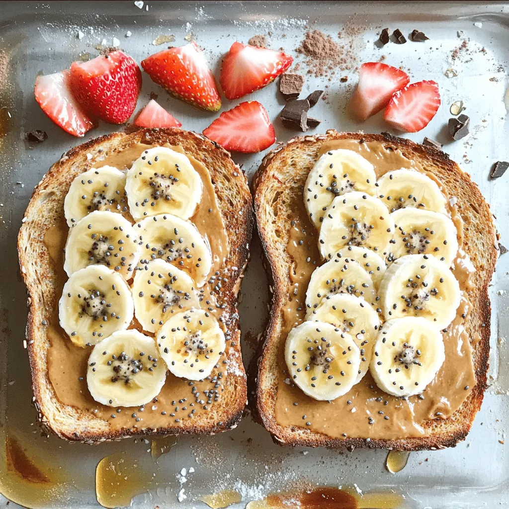 - 2 Scheiben Vollkornbrot - 4 Esslöffel natürliche Erdnussbutter - 1 Esslöffel Honig oder Ahornsirup Die Hauptzutaten sind einfach und lecker. Vollkornbrot gibt dem Toast eine gute Basis. Es ist nährstoffreich und hält lange satt. Natürliche Erdnussbutter ist cremig und voll Geschmack. Sie enthält gesunde Fette. Honig oder Ahornsirup sorgt für eine süße Note. Diese Zutaten machen unser Toast besonders. - 1 Banane, in Scheiben geschnitten - 1 Esslöffel Chiasamen - Optionale Toppings: Erdbeeren, Kakaonibs, Kokosnuss Jetzt kommen die Toppings ins Spiel. Die Banane bringt Frische und Süße. Chiasamen fügen einen tollen Crunch hinzu. Sie sind auch gesund. Du kannst auch Erdbeeren oder Kakaonibs verwenden. Diese geben Farbe und Geschmack. Kokosnuss sorgt für einen tropischen Touch. Mit diesen Extras bleibt das Toast spannend und lecker. Diese Zutaten sind der Schlüssel zu einem tollen Erdnussbutter-Toast. Für das komplette Rezept schau dir den Full Recipe an. 1. Rösten Sie die Scheiben Vollkornbrot im Toaster, bis sie goldbraun sind. Dies dauert etwa 3-5 Minuten. 2. Während das Brot röstet, vermengen Sie die Erdnussbutter mit Honig oder Ahornsirup. Achten Sie darauf, dass die Mischung glatt und cremig ist. 1. Legen Sie die geschnittene Banane auf die verstreute Erdnussbutter. Ordnen Sie die Scheiben schön an. 2. Bestreuen Sie die Banane mit Chiasamen, Zimt und einer Prise Meersalz. Dies bringt tolle Aromen und Texturen. 1. Schneiden Sie das Toast in Hälften oder Viertel. So sind die Portionen einfach zu essen. 2. Servieren Sie das Toast sofort warm. So schmeckt es am besten! Für das vollständige Rezept und mehr Details schauen Sie sich die Anleitung unter Full Recipe an. - Rösten Sie das Brot 3 bis 5 Minuten. Es sollte golden und knusprig sein. - Nutzen Sie natürliche Zutaten. Sie geben dem Toast den besten Geschmack. Ein guter Toast beginnt mit dem richtigen Brot. Vollkornbrot bietet einen tollen Geschmack und viele Nährstoffe. Achten Sie darauf, das Brot gleichmäßig zu toasten. Wenn es zu hell bleibt, schmeckt es nicht so gut. Wenn es zu dunkel wird, kann es bitter schmecken. Natürliche Erdnussbutter ist die beste Wahl. Sie enthält keine Zuckerzusätze oder ungesunde Fette. Das macht Ihren Toast gesünder. Kombinieren Sie die Erdnussbutter mit Honig oder Ahornsirup. So erhalten Sie die perfekte Süße. - Probieren Sie verschiedene Nussbutter-Varianten. Mandel- oder Cashewbutter sind lecker. - Verwenden Sie alternative Süßungsmittel. Agavendicksaft oder Kokosblütenzucker sind gute Optionen. Diese Anpassungen machen Ihr Erdnussbutter-Toast spannend. Wenn Sie neue Nussbutter ausprobieren, finden Sie Ihren Lieblingsgeschmack. Süßungsmittel können auch den Geschmack verändern. Experimentieren Sie mit verschiedenen Optionen. So schaffen Sie ganz neue Erlebnisse. Lassen Sie Ihrer Kreativität freien Lauf und genießen Sie das Kochen! {{image_4}} Wenn du nach gesünderen Optionen suchst, gibt es viele Möglichkeiten. Du kannst Vollkornbrot durch glutenfreies Brot ersetzen. Das ist toll für Leute mit Glutenunverträglichkeit. Es schmeckt immer noch gut und ist gesund. Eine weitere gute Wahl ist die Verwendung von Avocado statt Banane. Avocado liefert gesunde Fette und hat einen milden Geschmack. Du kannst sie einfach auf das Toast streichen. Das gibt deinem Toast eine cremige Textur. Erdnussbutter ist sehr vielseitig. Du kannst sie mit Marmelade oder frischen Früchten kombinieren. Das bringt eine süße Note. Ein bisschen Frucht macht dein Toast frischer und bunter. Für eine herzhafte Variante probiere Erdnussbutter mit Tomaten und Avocado. Das klingt vielleicht ungewöhnlich, ist aber lecker! Die Kombination aus Erdnussbutter und frischen Zutaten ist eine tolle Überraschung für deinen Gaumen. Die Möglichkeiten sind endlos! Du kannst kreativ sein und deine eigenen Kombinationen finden. Das macht das Erdnussbutter-Toast immer spannend. Wenn du mehr Ideen suchst, schau dir bitte das Full Recipe an. Erdnussbutter ist sehr einfach zu lagern. Sie muss nicht im Kühlschrank sein. Ein kühler, trockener Ort ist perfekt. So bleibt sie frisch und lecker. Erdnussbutter kann bis zu 6 Monate bei Raumtemperatur halten. Aber, wenn Sie sie im Kühlschrank lagern, kann sie bis zu einem Jahr halten. Das macht sie haltbarer. Wenn Sie selbstgemachte Erdnussbutter-Mischungen machen, sollten Sie sie kühl lagern. Diese Mischungen halten oft nur etwa 2-4 Wochen. Achten Sie darauf, sie in einem luftdichten Behälter aufzubewahren. So bleibt die Frische erhalten und der Geschmack bleibt intensiv. Brot kann schnell schimmeln, besonders im Sommer. Um das zu verhindern, lagern Sie es in einem Brotkasten oder in einer Papiertüte. So bleibt es frisch und lecker. Lassen Sie es nicht in Plastiktüten. Diese machen das Brot schnell weich und schimmelig. Vollkornbrot ist gesund und nahrhaft. Es hält sich gut, wenn Sie es richtig lagern. Halten Sie es an einem kühlen, trockenen Ort. Wenn Sie es länger aufbewahren möchten, können Sie es auch einfrieren. So bleibt es bis zu 3 Monate frisch. Denken Sie daran, es in Scheiben zu schneiden, bevor Sie es einfrieren. So können Sie nur die Menge auftauen, die Sie brauchen. Erdnussbutter kann bis zu einem Jahr haltbar sein. Lagern Sie sie an einem kühlen, trockenen Ort. Wenn Sie die Erdnussbutter öffnen, sollten Sie sie im Kühlschrank aufbewahren. So bleibt sie frisch. Achten Sie auf das Haltbarkeitsdatum auf dem Etikett. Wenn Sie den Geruch oder die Farbe ändern, entsorgen Sie sie. Die Antwort hängt von der Art der Erdnussbutter ab. Natürliche Erdnussbutter hat keinen oder nur wenig Zucker. Gesüßte Erdnussbutter enthält oft viel Zucker. Prüfen Sie die Nährwertangaben, um die genaue Menge zu erfahren. Es ist besser, natürliche Varianten zu wählen. Sie sind gesünder und haben mehr Geschmack. Ja, Sie können Erdnussbutter-Toasts in der Mikrowelle machen. Legen Sie die Brotscheiben auf einen mikrowellengeeigneten Teller. Verteilen Sie die Erdnussbutter gleichmäßig. Mikrowelle für 20 bis 30 Sekunden. Achten Sie darauf, dass das Brot nicht zu weich wird. Servieren Sie die Toasts sofort. So bleiben sie lecker und warm. Erdnussbutter-Toast ist einfach und lecker. Du brauchst nur Vollkornbrot, Erdnussbutter und Honig. Die Tipps helfen, die perfekte Toast-Konsistenz zu erreichen. Variiere die Zutaten nach deinem Geschmack mit Bananen oder anderen Toppings. Bewahre die Erdnussbutter und das Brot richtig auf, damit sie frisch bleiben. Damit hast du ein gesundes Frühstück oder einen Snack. Probiere verschiedene Kombinationen und finde deinen Favoriten. Lade Freunde ein und genieße Erdnussbutter-Toast gemeinsam!
