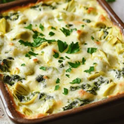 Um einen leckeren Spinach- und Artischocken-Dip zu machen, benötigen Sie: - 1 Tasse frischer Spinat, grob gehackt - 1 Tasse Glas-Artischockenherzen, abgetropft und grob gehackt - 1 Tasse Frischkäse, weich - ½ Tasse saure Sahne - ½ Tasse Mayonnaise - 1 Tasse geriebener Mozzarella-Käse - ½ Tasse frisch geriebener Parmesan-Käse - 2 Knoblauchzehen, fein gehackt - 1 Teelöffel Zwiebelpulver - ½ Teelöffel schwarzer Pfeffer - ½ Teelöffel rote Pfefferflocken (optional für Schärfe) - Frische Petersilie, gehackt (zur Garnierung) Diese Zutaten sind einfach zu finden und machen den Dip besonders lecker. Wenn Sie frische Zutaten verwenden, schmeckt der Dip frischer und lebendiger. Frischer Spinat hat einen tollen Geschmack, der den Dip aufwertet. Glas-Artischocken sind sehr praktisch. Sie sind bereits zubereitet und sparen Zeit. Wenn Sie frischen Spinat nicht haben, können Sie gefrorenen verwenden. Achten Sie darauf, ihn gut abzutropfen. So wird Ihr Dip nicht wässrig. Es gibt viele Möglichkeiten, die Zutaten zu ersetzen. Zum Beispiel: - Für die saure Sahne kann griechischer Joghurt verwendet werden. - Sie können auch veganen Frischkäse und vegane Mayonnaise nutzen, um eine pflanzliche Version zu machen. - Wenn Sie keinen Mozzarella haben, können Sie auch Cheddar verwenden. Diese Alternativen helfen, den Dip anzupassen. So schmeckt er jedem gut. Besuchen Sie die [Full Recipe] für die vollständige Anleitung. Um den Dip zu machen, heize zuerst den Ofen auf 190 °C vor. In einer großen Schüssel vermenge den weichen Frischkäse, die saure Sahne und die Mayonnaise. Rühre diese Zutaten gut um, bis die Mischung cremig ist. Jetzt füge den gehackten Spinat und die Artischockenherzen hinzu. Gib auch den gehackten Knoblauch und die Käsesorten dazu. Das Zwiebelpulver, den schwarzen Pfeffer und die roten Pfefferflocken kommen jetzt ins Spiel. Rühre alles gut durch, damit sich die Aromen verbinden. Verteile die Mischung gleichmäßig in einer Backform und streiche sie glatt. Backe den Dip für 25 bis 30 Minuten, bis er blubbernd und goldbraun ist. Lass ihn ein wenig abkühlen, bevor du ihn servierst. Die ideale Backtemperatur für diesen Dip ist 190 °C. Diese Temperatur sorgt dafür, dass der Dip gleichmäßig erhitzt wird. Die Oberfläche wird schön goldbraun und die Käsesorten schmelzen perfekt. Wenn dein Ofen eine ungleichmäßige Hitze hat, könnte es hilfreich sein, den Dip zwischendurch zu drehen. So wird jeder Biss köstlich. Du kannst den Dip warm oder bei Raumtemperatur servieren. Er passt gut zu Tortilla-Chips, Gemüsesticks oder Baguette. Wenn du gerne experimentierst, probiere auch, ihn auf Pizza oder in einem Sandwich zu verwenden. Dieser Dip ist ein Hit bei Partys und eignet sich hervorragend für gesellige Abende. Um das Rezept in voller Pracht zu erleben, schau dir das Full Recipe an. Ein häufiger Fehler ist, den Spinat nicht gut zu entwässern. Wenn der Spinat zu feucht bleibt, wird der Dip wässrig. Achten Sie darauf, den Spinat gut zu drücken, bevor Sie ihn hinzufügen. Auch die Temperatur der Zutaten ist wichtig. Kalte Zutaten mischen sich schwerer. Lassen Sie Frischkäse und saure Sahne etwa 15 Minuten bei Raumtemperatur. So wird die Mischung cremiger. Um den perfekten Dip zu erreichen, backen Sie ihn bis zur goldenen Farbe. Eine blubbernde Oberfläche zeigt, dass der Dip heiß ist. Überwachen Sie die Zeit, aber öffnen Sie die Tür nicht zu oft. Das kann die Temperatur senken. Verwenden Sie frische Kräuter und Gewürze für mehr Geschmack. Ein Hauch von Zitronensaft kann die Aromen aufhellen und den Dip frisch machen. Sie können den Dip leicht verfeinern. Fügen Sie etwas geräucherten Paprika oder frischen Basilikum hinzu. Auch eine Prise Muskatnuss bringt Tiefe. Möchten Sie etwas Schärfe? Fügen Sie mehr rote Pfefferflocken hinzu. Wenn Sie den Dip noch reichhaltiger machen wollen, geben Sie etwas mehr Käse hinzu. Probieren Sie auch verschiedene Käsesorten für neue Geschmäcker. Der Full Recipe bietet eine tolle Basis, um kreativ zu sein! {{image_4}} Wenn Sie einen veganen Spinach und Artischocken Dip machen möchten, gibt es einfache Wege. Ersetzen Sie den Frischkäse durch veganen Frischkäse. Nutzen Sie auch pflanzliche saure Sahne und Mayonnaise. Diese Zutaten geben Ihnen eine cremige Textur. Sie könnten auch Nüsse wie Cashews einweichen und pürieren. Das sorgt für einen reichen Geschmack. Möchten Sie mehr Geschmack? Fügen Sie gekochten und gewürfelten Schinken hinzu. Dies gibt dem Dip eine herzhaftere Note. Auch Speck ist eine tolle Option. Wenn Sie Schinken verwenden, beachten Sie, dass er sehr salzig sein kann. Passen Sie daher die Gewürze an. Experimentieren Sie mit Käse! Anstelle von Mozzarella können Sie Cheddar oder Gouda verwenden. Diese Käsesorten bringen eine andere Tiefe in den Geschmack. Auch Feta oder Blauschimmelkäse können großartige Optionen sein. Diese Käse geben dem Dip eine besondere Note. So bleibt Ihr Dip nie langweilig! Für die vollständige Rezeptanleitung, schauen Sie sich das Full Recipe an. Um den Dip frisch zu halten, decken Sie ihn gut ab. Nutzen Sie Frischhaltefolie oder einen luftdichten Behälter. Bewahren Sie ihn im Kühlschrank auf. So bleibt der Dip für bis zu fünf Tage gut. Wenn Sie ihn länger lagern möchten, sollten Sie ihn einfrieren. Einfrieren ist eine tolle Möglichkeit, Reste zu bewahren. Teilen Sie den Dip in Portionen auf. Verwenden Sie gefrierfeste Behälter oder Zip-Lock-Beutel. Vergessen Sie nicht, das Datum zu notieren. Der Dip kann bis zu drei Monate im Gefrierfach bleiben. Zum Auftauen legen Sie den Dip einfach über Nacht in den Kühlschrank. Für die besten Ergebnisse lagern Sie die Zutaten separat. Spinat und Artischocken sollten im Kühlschrank bleiben. Frischkäse und saure Sahne bleiben ebenfalls frisch, wenn sie gekühlt werden. Käse sollte in einem luftdichten Behälter aufbewahrt werden. So bleiben die Aromen erhalten und die Zutaten bleiben länger frisch. Du kannst den Dip bis zu zwei Tage im Voraus zubereiten. Bereite ihn einfach nach dem Rezept vor und stelle ihn in den Kühlschrank. Wenn du ihn servieren willst, backe ihn dann einfach im Ofen. Er wird immer noch lecker schmecken und die Aromen haben Zeit, sich zu verbinden. Ja, du kannst gefrorenen Spinat und Artischocken verwenden. Achte darauf, sie gut abzutropfen und zu hacken. Gefrorene Zutaten sind oft ebenso schmackhaft und sparen Zeit. Sie sind auch praktisch, wenn frische Zutaten nicht verfügbar sind. Der Dip passt gut zu vielen Beilagen. Hier sind einige tolle Optionen: - Tortilla-Chips - Baguette-Scheiben - Gemüsesticks wie Karotten und Sellerie - Pita-Brot - Crackers Diese Beilagen bieten verschiedene Texturen und Geschmäcker. Sie machen deinen Dip noch genussvoller. Probiere sie aus und finde deine Lieblingskombination! Um einen großartigen Dip zu erstellen, sind frische und passende Zutaten wichtig. Ihr lernt, wie man ihn richtig zubereitet und die beste Backtemperatur findet. Mit meinen Tipps und Tricks vermeidet ihr häufige Fehler und plant leckere Variationen. Ihr erfahrt auch, wie man Reste richtig lagert. Denkt daran, dass ihr kreative Alternativen ausprobieren könnt. So bleibt euer Dip stets frisch und schmackhaft. Viel Spaß beim Ausprobieren!