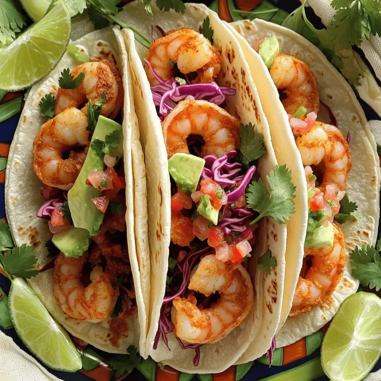 Für die Spicy Shrimp Tacos benötigst du: - 450 g Garnelen, geschält und entdarmt - 2 Esslöffel Olivenöl - 1 Esslöffel Chilipulver - 1 Teelöffel geräuchertes Paprikapulver - 1 Teelöffel Kreuzkümmel - 1/2 Teelöffel Cayennepfeffer (nach Schärfewunsch anpassen) - 1 Limette, abgerieben und ausgepresst - Salz und Pfeffer nach Geschmack - 8 kleine Maistortillas - 1 Tasse rote Kohl, fein geschnitten - 1 Avocado, in Scheiben - 1/2 Tasse Pico de Gallo (gekauft oder selbstgemacht) - Frischer Koriander, zum Garnieren - Limettenspalten, zum Servieren Marinieren der Garnelen Beginne damit, die Garnelen in einer großen Schüssel zu marinieren. Vermische dazu die Garnelen mit Olivenöl, Chilipulver, geräuchertem Paprikapulver, Kreuzkümmel, Cayennepfeffer, dem Limettenabrieb, Limettensaft sowie Salz und Pfeffer. Lass die Garnelen 15 bis 20 Minuten marinieren. So nehmen sie alle Aromen gut auf. Erwärmen der Tortillas Während die Garnelen marinieren, bereite die Tortillas vor. Erhitze eine trockene Pfanne bei mittlerer Hitze. Lege die Maistortillas hinein und wärme sie jeweils etwa 30 Sekunden auf jeder Seite. Die Tortillas sollten weich und flexibel sein. Zusammensetzen der Tacos Jetzt kommt der spaßigste Teil! Nimm eine warme Tortilla und lege eine Menge roten Kohl darauf. Füge dann 3-4 Garnelen hinzu. Toppe das Ganze mit ein paar Avocadoscheiben und einem Esslöffel Pico de Gallo. Garnieren kannst du die Tacos mit frischem Koriander und serviere Limettenspalten dazu. So wird jede Taco-Mahlzeit zu einem Fest! Für die genauen Schritte und mehr Details schau dir das Full Recipe an. Um die Garnelen schmackhaft zu machen, mische ich die geschälten Garnelen mit Olivenöl, Chilipulver, geräuchertem Paprikapulver, Kreuzkümmel, Cayennepfeffer, Limettenabrieb, Limettensaft, Salz und Pfeffer. Ich lasse alles gut vermischen. Dann marinieren die Garnelen für 15 bis 20 Minuten. Diese Zeit macht den großen Unterschied im Geschmack. Tipps für eine optimale Marinierung: - Wähle frische Garnelen für den besten Geschmack. - Lasse die Garnelen nicht länger als 20 Minuten marinieren, sonst werden sie zäh. - Stelle sicher, dass alle Garnelen gleichmäßig mit der Marinade bedeckt sind. Ich erhitze eine große Pfanne auf mittlerer Hitze. Die marinierten Garnelen lege ich in einer einzigen Schicht in die Pfanne. Sie braten für etwa 2 bis 3 Minuten auf jeder Seite. Wenn die Garnelen rosa und fest sind, nehme ich sie vom Herd. Garzeit und Farbwechsel der Garnelen: - Achte darauf, dass die Garnelen nicht übergekocht werden, sonst verlieren sie ihren Geschmack. - Die Garnelen sollten eine schöne rosa Farbe annehmen, das zeigt, dass sie gar sind. Jetzt kommt der spaßige Teil! Ich nehme eine warme Maistortilla und lege eine großzügige Menge roten Kohl darauf. Dann füge ich 3 bis 4 Garnelen hinzu. Schließlich garniere ich alles mit einigen Scheiben Avocado und einem Esslöffel Pico de Gallo. Kreative Anrichtetechniken: - Du kannst die Tacos auch mit frischem Koriander und Limettenspalten dekorieren. - Stelle die Tacos auf einem bunten Tablett für eine schöne Präsentation. Für das vollständige Rezept mit allen Details, schau dir die [Full Recipe] an. Um die besten Garnelen auszuwählen, achte auf Frische. Sie sollten fest und glänzend sein. Vermeide Garnelen, die einen fauligen Geruch haben. Wenn du sie vorbereitest, ziehe die Schale und den Darm ab. Das sorgt für einen besseren Geschmack. Um überkochte Garnelen zu vermeiden, koche sie nur 2-3 Minuten pro Seite. Sie sollten rosa und leicht fest sein. Die Tortillas sollten weich und warm sein. Erwärme sie in einer trockenen Pfanne. Mach dies bei mittlerer Hitze für 30 Sekunden pro Seite. Das macht sie flexibler und einfacher zu füllen. Du kannst auch verschiedene Arten von Tortillas verwenden. Weiche Maistortillas sind ideal, aber auch Vollkorn- oder Blumenkohl-Tortillas sind gute Alternativen. Du kannst den Geschmack der Tacos mit zusätzlichen Gewürzen verbessern. Probiere etwas Knoblauchpulver oder Zwiebelpulver. Diese Zutaten bringen mehr Tiefe ins Gericht. Für Saucen sind scharfe Salsa oder eine cremige Avocado-Sauce großartig. Garnituren wie frischer Koriander oder Limettenspalten geben mehr Frische. Sie machen deine Tacos noch leckerer. Denke daran, die Garnelen-Tacos nach dem [Full Recipe] zusammenzustellen. So hast du ein perfektes Gericht! {{image_4}} Wenn Sie Garnelen meiden, probieren Sie Gemüse oder Tofu. Brokkoli, Paprika und Zucchini sind tolle Optionen. Diese Gemüsesorten geben Textur und Farbe. Tofu nimmt die Gewürze gut auf und wird schön knusprig. Passen Sie die Gewürze an, um einen pflanzlichen Geschmack zu erreichen. Verwenden Sie zum Beispiel mehr Kreuzkümmel und geräuchertes Paprikapulver. Diese Aromen bringen den Geschmack zum Leben. Für schärfere Tacos, fügen Sie mehr scharfe Zutaten hinzu. Jalapeños oder Habaneros bringen Hitze. Sie können auch scharfe Saucen nutzen, um den zusätzlichen Kick zu bekommen. Passen Sie auch den Cayennepfeffer an. Wenn Sie es richtig scharf mögen, verdoppeln Sie die Menge. Aber seien Sie vorsichtig! Zu viel kann den Geschmack überwältigen. Bringen Sie andere Küchen in Ihre Tacos ein. Fügen Sie asiatische Aromen hinzu, wie Sojasauce oder Ingwer. Ein Hauch von Sesamöl kann Wunder wirken. Mediterrane Einflüsse sind ebenfalls spannend. Verwenden Sie Feta oder Oliven für einen neuen Twist. Diese Kombinationen machen Ihre Tacos einzigartig und aufregend. So bleibt das Gericht frisch und interessant. Entdecken Sie neue Geschmäcker und genießen Sie Ihr Essen! Frische Garnelen sollten Sie kühl lagern. Bewahren Sie sie in einem luftdichten Behälter im Kühlschrank auf. So bleiben sie bis zu zwei Tage frisch. Achten Sie darauf, die Garnelen nicht in Wasser zu lagern. Das schadet ihrer Textur. Tortillas und Gemüse brauchen auch die richtige Lagerung. Tortillas halten sich am besten in ihrer Originalverpackung. Lagern Sie diese an einem kühlen, trockenen Ort. Für Gemüse wie roten Kohl und Avocado verwenden Sie separate Behälter. Das schützt sie vor Feuchtigkeit und hält sie knackig. Haben Sie Tacos übrig? Bewahren Sie sie in einem luftdichten Behälter auf. So bleiben sie einen Tag frisch. Zum Erwärmen legen Sie die Tacos einfach für ein paar Minuten in eine Pfanne. So wird die Tortilla wieder warm und knusprig. Um matschige Zutaten zu vermeiden, lagern Sie die Füllung getrennt von der Tortilla. So bleibt der Crunch des Kohls und die Frische der Avocado erhalten. Die Haltbarkeit der Zutaten ist wichtig. Frische Garnelen sind bis zu zwei Tage haltbar. Rote Kohle bleibt im Kühlschrank eine Woche frisch. Avocados sollten Sie innerhalb von drei Tagen essen, sobald sie reif sind. Nutzen Sie Reste kreativ! Garnelen passen gut in Salate oder Pasta. Rote Kohle ist ein schöner Zusatz zu Sandwiches oder Wraps. So verschwenden Sie nichts und genießen neue Gerichte. Für das gesamte Rezept, besuchen Sie [Full Recipe]. Um die Garnelen weniger scharf zu machen, können Sie die Menge an Cayennepfeffer reduzieren. Versuchen Sie, nur eine Prise zu verwenden. Eine andere Idee ist, Paprika oder mehr geräuchertes Paprikapulver hinzuzufügen. Diese Gewürze geben Geschmack, ohne die Schärfe zu erhöhen. Auch die Zugabe von Joghurt oder Sauerrahm als Topping kann helfen. Diese Zutaten nehmen die Schärfe etwas weg und machen die Tacos cremiger. Zu würzigen Garnelen-Tacos passen viele Beilagen. Ein frischer Salat mit Limetten-Dressing ist eine tolle Wahl. Auch Guacamole ist eine gute Idee. Diese Kombination bringt einen tollen Geschmack. Sie können auch einen scharfen Salsa Dip servieren. Getränke wie Limonade oder ein leichtes Bier harmonieren gut. Sie helfen, die Schärfe zu balancieren und erfrischen. Ja, Sie können die Tacos im Voraus zubereiten. Marinieren Sie die Garnelen bis zu einem Tag vorher. Lagern Sie sie im Kühlschrank. Bereiten Sie die Tortillas und das Gemüse ebenfalls im Voraus vor. Wickeln Sie die Tortillas in Folie, damit sie frisch bleiben. Wenn Sie bereit sind, die Tacos zu servieren, wärmen Sie die Tortillas und fügen die Garnelen und die Füllungen hinzu. So sparen Sie Zeit und können die Tacos schnell genießen. Zusammenfassend haben wir die wichtigsten Zutaten für Ihre Garnelen-Tacos diskutiert. Die Auswahl und Zubereitung der Garnelen ist entscheidend für den Geschmack. Auch die Tortillas und frisches Gemüse spielen eine große Rolle. Tipps und Tricks helfen Ihnen, perfekte Tacos zuzubereiten. Experimentieren Sie mit Variationen und Variierungen, um jeden Biss aufregend zu machen. Beachten Sie zudem die Lagerung, um Frische zu gewährleisten. Genießen Sie Ihre Tacos und machen Sie sie ganz nach Ihrem Geschmack.