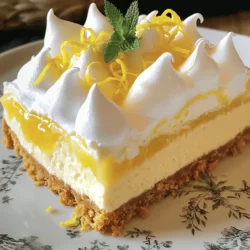 - 450 g Frischkäse - 200 g Zucker - 3 große Eier - 240 g Sauerrahm - Schale und Saft von 3 Zitronen Die Hauptzutaten für den Käsekuchen sind einfach. Frischkäse ist die Basis. Er sorgt für die cremige Textur. Zucker süßt den Käsekuchen und gibt ihm Geschmack. Eier helfen, die Masse zu binden. Sauerrahm macht den Käsekuchen schön feucht. Zitronen bringen den frischen, zitrusartigen Geschmack. Die Schale und der Saft sind wichtig für ein starkes Zitronenaroma. - 1 ½ Tassen Graham-Cracker-Brösel - ½ Tasse ungesalzene Butter, geschmolzen Die Kruste ist einfach und lecker. Graham-Cracker-Brösel geben den perfekten Crunch. Die geschmolzene Butter sorgt dafür, dass die Brösel zusammenhalten. Diese Mischung ist die ideale Basis für deinen Käsekuchen. - 3 große Eiweiße - ½ Teelöffel Weinstein - 1 Esslöffel Maisstärke - Eine Prise Salz Das Baiser-Topping macht den Käsekuchen besonders. Eiweiße sorgen für die fluffige Struktur. Weinstein hilft, das Baiser stabil zu halten. Maisstärke verstärkt die Textur. Eine Prise Salz hebt die Süße hervor. Das Baiser gibt deinem Käsekuchen das gewisse Etwas. Für das vollständige Rezept, schau dir das Rezept für den Dreifach-Zitronen-Baiser-Käsekuchen an! - Heize deinen Ofen auf 160°C (325°F) vor. - Vermenge die Graham-Cracker-Brösel mit der geschmolzenen Butter in einer großen Schüssel. - Drücke die Mischung gleichmäßig in den Boden einer 23 cm Springform. Backe die Kruste für 8-10 Minuten, bis sie leicht goldbraun ist. Lass sie danach abkühlen. - In einer großen Rührschüssel vermenge den weichen Frischkäse mit dem Zucker. Schlage die Mischung mit einem elektrischen Mixer, bis sie glatt ist. - Füge die Eier nacheinander hinzu und mixe gut nach jeder Zugabe. - Gib den Sauerrahm, die Zitronenschale, den Zitronensaft, den Vanilleextrakt, die Maisstärke und eine Prise Salz dazu. Verrühre alles, bis die Mischung ganz glatt ist. - Gieße die Käsekuchenmasse auf die abgekühlte Kruste. - Backe den Käsekuchen im vorgeheizten Ofen für 50-60 Minuten. Die Ränder sollten fest sein, während die Mitte leicht wackeln kann. - Schalte den Ofen aus und lasse die Tür einen Spalt weit offen. Dies hilft dem Käsekuchen, langsam abzukühlen. Lass ihn für etwa 1 Stunde so stehen. Jetzt bist du bereit, die nächste köstliche Schicht deines Triple Lemon Meringue Cheesecake zu machen! Folge dem [Full Recipe] für weitere Schritte und Tipps. - Drücken Sie die Graham-Cracker-Brösel gleichmäßig in die Form. - Achten Sie darauf, die Kruste 8-10 Minuten zu backen. So bleibt sie fest. - Lassen Sie die Zutaten auf Raumtemperatur kommen, bevor Sie mischen. - Rühren Sie alles gut, um Klumpen zu vermeiden. - Verwenden Sie saubere Utensilien, um das Baiser zu schlagen. - Schlagen Sie die Eiweiße, bis sich steife Spitzen bilden. Das ergibt ein tolles Topping. Verwenden Sie diese Tipps, um Ihren Triple Lemon Meringue Cheesecake perfekt hinzubekommen. Das wird ein Hit! Weitere Details finden Sie im Full Recipe. {{image_4}} Sie können Limetten oder Orangen für einen neuen Geschmack verwenden. Limetten bringen eine frische Note. Orangen geben eine süße Tiefe. Diese Zitrusfrüchte ergänzen das ursprüngliche Zitronenrezept. Auch eine Kombination mehrerer Zitrusfrüchte ist lecker. Mischen Sie die Zeste und den Saft, um einen fruchtigen Kick zu erreichen. Für die Kruste nutzen Sie glutenfreie Cracker-Brösel. Diese sind eine tolle Alternative, um den Käsekuchen glutenfrei zu machen. Sie können auch Mandeln oder Haferflocken verwenden. Diese Zutaten geben der Kruste den richtigen Biss. So bleibt der Geschmack toll und die Textur stimmt. Eine vegane Version ist auch möglich. Nutzen Sie pflanzliche Alternativen für den Frischkäse. Cashew-Creme oder Seidentofu sind gute Optionen. Für das Baiser können Sie Aquafaba verwenden. Dieses ist das Wasser aus Kichererbsen und funktioniert gut für Luftigkeit. So können auch Veganer diesen Käsekuchen genießen. Für das vollständige Rezept, schauen Sie sich das [Full Recipe] an. Um den Käsekuchen richtig zu kühlen, lege ihn in den Kühlschrank. Decke ihn gut ab. Du kannst Frischhaltefolie oder einen Deckel verwenden. So bleibt der Käsekuchen frisch und saftig. Die Haltbarkeit im Kühlschrank beträgt bis zu fünf Tage. Überprüfe immer auf Anzeichen von Verderb. Um den Käsekuchen einzufrieren, folge diesen Schritten: 1. Lass den Käsekuchen vollständig abkühlen. 2. Schneide ihn in Stücke oder lass ihn ganz. 3. Wickel ihn gut in Frischhaltefolie ein. 4. Lege ihn in einen luftdichten Behälter oder einen Gefrierbeutel. 5. Beschrifte den Behälter mit dem Datum. Um den Käsekuchen ohne Geschmacksverlust aufzutauen, nimm ihn aus dem Gefrierfach. Lass ihn über Nacht im Kühlschrank auftauen. So bleibt die Textur gut. Vermeide das Auftauen bei Raumtemperatur, da dies die Qualität beeinträchtigen kann. Die Vorbereitungszeit beträgt etwa 30 Minuten. Die Kochzeit beträgt 50 bis 60 Minuten. Die Gesamtzeit, inklusive Abkühlung, ist etwa 6 Stunden. Das Warten lohnt sich für diesen leckeren Käsekuchen. Ja, du kannst das Baiser am Vortag machen. Bereite es einfach wie im Rezept vor. Bewahre das Baiser in einem luftdichten Behälter im Kühlschrank auf. Das Baiser bleibt frisch und stabil, wenn du es nicht zu lange lagern lässt. Wenn das Baiser nicht fest wird, überprüfe die Eiweiße. Sie sollten frisch und kalt sein. Schlage sie weiter, bis sie steife Spitzen bilden. Wenn es zu flüssig bleibt, kann etwas mehr Puderzucker helfen. Achte darauf, die Schüssel und die Rührgeräte sauber zu halten. Jedes Fett kann die Konsistenz stören. In diesem Artikel habe ich die besten Zutaten und Schritte für einen köstlichen Käsekuchen vorgestellt. Wir haben die Hauptzutaten und Variationen besprochen, die deinen Käsekuchen einzigartig machen. Auch das Baiser-Topping und Aufbewahrungstipps waren Teil unserer Reise. Denke daran, die Vorbereitung deiner Zutaten sorgfältig zu planen. So gelingt dir der perfekte Käsekuchen. Egal, ob du neue Geschmäcker magst oder auf die klassische Variante setzen willst, die Möglichkeiten sind groß. Viel Spaß beim Backen!