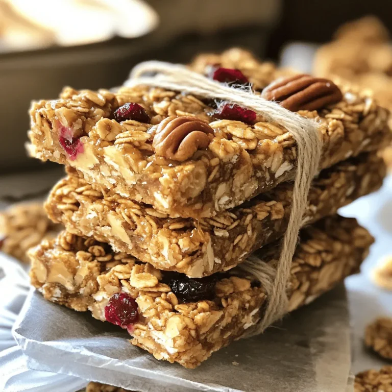 Für die köstlichen Maple Pecan Granola Bars brauchst du: - 2 Tassen Haferflocken - 1 Tasse grob gehackte Pekannüsse - 1/2 Tasse Mandelbutter - 1/2 Tasse reiner Ahornsirup Diese Zutaten bilden die Basis und geben der Mischung eine tolle Textur. Die Haferflocken sorgen für einen herzhaften Biss. Die Pekannüsse fügen einen nussigen Geschmack hinzu. Mandelbutter ist cremig und bindet alles zusammen. Der Ahornsirup gibt die süße Note, die diese Riegel so besonders macht. Neben den Hauptzutaten kannst du auch diese Zutaten verwenden: - 1/4 Teelöffel Salz - 1/2 Teelöffel Zimt - 1/2 Tasse getrocknete Cranberries oder Rosinen - 1/4 Tasse Zartbitterschokoladenstücke (optional) - 1 Teelöffel Vanilleextrakt Das Salz hebt den Geschmack hervor, während der Zimt eine warme Note gibt. Getrocknete Früchte bringen Süße und Farbe ins Spiel. Zartbitterschokolade macht die Riegel noch verlockender. Vanilleextrakt rundet das Aroma ab und macht die Riegel unwiderstehlich. Hier sind einige wichtige Nährwertinformationen: - Kaloriengehalt: Etwa 200 Kalorien pro Riegel - Fette: 10g, Zucker: 8g - Proteingehalt: 5g pro Riegel Diese Riegel sind eine gesunde Snack-Option. Sie sind reich an Ballaststoffen und gesunden Fetten. Du kannst sie perfekt für unterwegs zubereiten. Sie sind nahrhaft und lecker! Wenn du mehr über das genaue Rezept erfahren möchtest, schau dir das [Full Recipe] an. Heize deinen Ofen auf 175°C vor. Lege eine 20x20 cm Backform mit Backpapier aus. Das Papier sollte über die Ränder hängen. So kannst du die Riegel später leicht herausnehmen. In einer großen Schüssel kombinierst du die Haferflocken, die grob gehackten Pekannüsse, das Salz und den Zimt. Rühre alles gut um. Achte darauf, dass alle Zutaten gut vermischt sind. Das sorgt für einen gleichmäßigen Geschmack. In einer separaten Schüssel verquirlst du die Mandelbutter, den reinen Ahornsirup und den Vanilleextrakt. Mische alles, bis die Mischung glatt ist. Diese nassen Zutaten geben später den Riegeln ihre Süße und Feuchtigkeit. Gieße die nassen Zutaten über die trockenen Zutaten. Rühre gut um, bis alles gleichmäßig beschichtet ist. Jetzt ist der Moment, die getrockneten Cranberries oder Rosinen hinzuzufügen. Optional kannst du auch Schokoladenstückchen einrühren. Diese verleihen den Riegeln einen zusätzlichen Geschmack. Übertrage die Mischung in die vorbereitete Backform. Drücke die Mischung gut nach unten, um sie zu verdichten. Achte darauf, dass sie gleichmäßig verteilt ist. Backe die Mischung 20 bis 25 Minuten lang. Die Ränder sollten goldbraun sein. Nimm die Backform aus dem Ofen und lasse die Riegel etwa 10 Minuten im Blech abkühlen. Hebe die Granolamasse mithilfe des überstehenden Backpapiers aus der Form. Lasse sie komplett auf einem Kuchengitter auskühlen. Wenn die Riegel abgekühlt sind, schneide sie in Riegel oder Quadrate. Bewahre sie in einem luftdichten Behälter auf. So bleiben sie frisch und lecker. Um die beste Konsistenz zu erreichen, achte auf die richtige Mischungstechnik. Mische die Haferflocken und die Pekannüsse gut. Das sorgt dafür, dass die Zutaten gleichmäßig verteilt sind. Wenn du die nassen Zutaten hinzufügst, rühre schnell um. So kleben die Riegel gut zusammen. Du kannst die Süße leicht anpassen. Wenn du es süßer magst, füge mehr Ahornsirup hinzu. Alternativ kannst du auch Honig oder Agavensirup verwenden. Diese Optionen geben den Riegeln einen anderen Geschmack. Probiere aus, welche Süße dir am besten gefällt! Um die Riegel knuspriger zu machen, passe die Backzeit an. Backe sie länger, bis sie goldbraun sind. Eine andere Möglichkeit ist, mehr Pekannüsse hinzuzufügen. Diese sorgen für einen tollen Crunch. Experimentiere mit der Backzeit und den Zutaten, um die perfekte Textur zu finden. {{image_4}} Du kannst verschiedene Nüsse verwenden, um deine Granola-Riegel zu variieren. Walnüsse sind eine gute Wahl. Sie geben einen tollen Geschmack und Crunch. Mandeln sind ebenfalls eine tolle Option. Ihre Süße passt gut zu den anderen Zutaten. Um deine Riegel interessanter zu machen, kannst du den Zimt durch Muskatnuss ersetzen. Muskatnuss hat einen warmen, würzigen Geschmack, der gut passt. Wenn du Schokoladenstückchen nicht magst, probiere Trockenfrüchte. Getrocknete Aprikosen oder Datteln bringen eine süße Note. Sie sind auch gesund und lecker. Wenn du glutenfrei essen möchtest, nutze glutenfreie Haferflocken. Diese sind leicht erhältlich und machen deine Riegel genauso gut. Achte darauf, dass alle anderen Zutaten ebenfalls glutenfrei sind. So kannst du sicher sein, dass deine Riegel für jeden geeignet sind. Für das vollständige Rezept schaue dir die Sektion "Zutaten" an. Bewahre die Maple Pecan Granola Bars in einem luftdichten Behälter auf. Verwende einen Behälter, der fest schließt. So bleiben die Riegel frisch und knusprig. Du kannst sie auf der Theke oder im Kühlschrank lagern. Achte darauf, sie vor Feuchtigkeit zu schützen. Wenn du sie im Kühlschrank aufbewahrst, bleiben sie länger frisch. Die Riegel sind bis zu einer Woche frisch. Nach dieser Zeit können sie an Geschmack verlieren. Wenn du sie gut aufbewahrst, bleiben sie auch nach einigen Tagen lecker. Achte darauf, dass der Behälter sauber und trocken ist. So hast du länger Freude an deinem Snack. Wenn du die Riegel länger aufbewahren möchtest, kannst du sie einfrieren. Schneide die Riegel in Stücke, bevor du sie einfrierst. Lege sie in einen Gefrierbeutel oder einen luftdichten Behälter. Beschrifte den Behälter mit dem Datum. Zum Auftauen nimmst du sie einfach aus dem Gefrierfach. Lass sie bei Raumtemperatur oder im Kühlschrank auftauen. So bleiben sie lecker und frisch. Um die Riegel süßer zu machen, füge mehr Ahornsirup hinzu. Du kannst auch Honig oder Agavensirup verwenden. Trockenfrüchte wie Datteln oder Feigen bringen auch Süße. Diese Optionen sind lecker und gesund. Ja, du kannst die Riegel vegan machen. Nutze pflanzliche Butter wie Kokosöl oder Margarine. Statt Honig kannst du Agavensirup oder einen anderen Ersatz verwenden. So bleiben die Riegel rein pflanzlich und lecker. Die meisten Zutaten findest du in normalen Supermärkten. Für spezielle Nüsse oder Trockenfrüchte suche in Bioläden. Online-Shops bieten auch eine große Auswahl. So findest du alles, was du brauchst. Ja, diese Riegel sind eine gute Frühstücksoption. Sie sind nahrhaft und geben dir viel Energie. Mit Haferflocken und Nüssen sind sie gesund und sättigend. Du kannst sie auch mit Joghurt genießen. Die Vorbereitungszeit beträgt etwa 15 Minuten. Das Backen dauert 20 bis 25 Minuten. Insgesamt brauchst du also rund 45 Minuten für die Riegel. Das ist schnell und einfach! Ja, du kannst glutenfreie Haferflocken verwenden. Achte darauf, dass die anderen Zutaten auch glutenfrei sind. So bleiben die Riegel für alle glutenempfindlichen Personen sicher. Die Zutaten und die Schritt-für-Schritt-Anleitung für köstliche Granola-Riegel sind klar. Sie sind gesund und leicht zuzubereiten. Mit einfachen Zutaten wie Haferflocken, Pekannüssen und Mandelbutter kannst du sie anpassen. Montiere die Mischung nach deinem Geschmack und genieße die Variationen. Diese Riegel sind vielseitig und gut für Snacks oder Frühstück. Mit Tipps zur Lagerung und Haltbarkeit bleiben sie frisch. Jetzt hast du das Wissen, um deine eigenen Riegel zu kreieren. Starte einfach deine Back-Abenteuer!